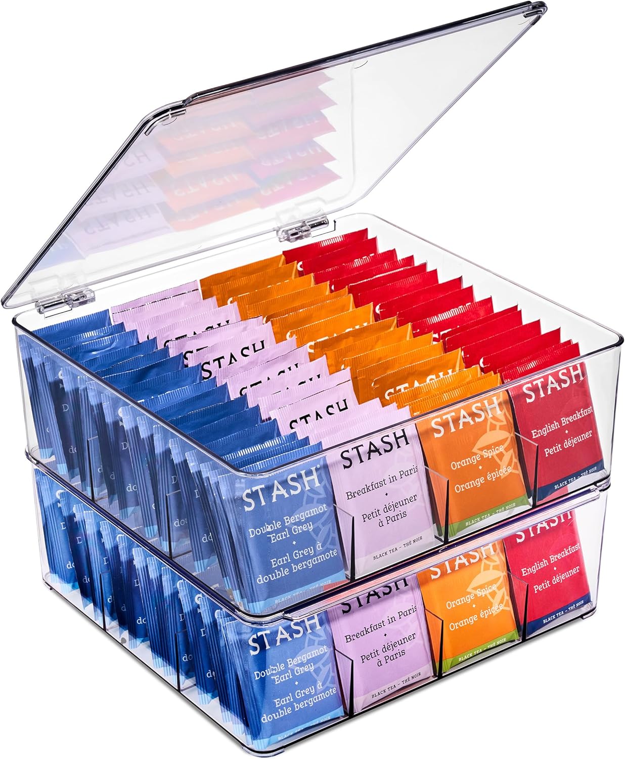 Sorbus Tea Bag Organizer, Stackable Tea Bag Storage Organizer with 12 Compartments and Hinged Lid, Plastic Tea Bags Holder for Kitchen Organizers 2 Pack