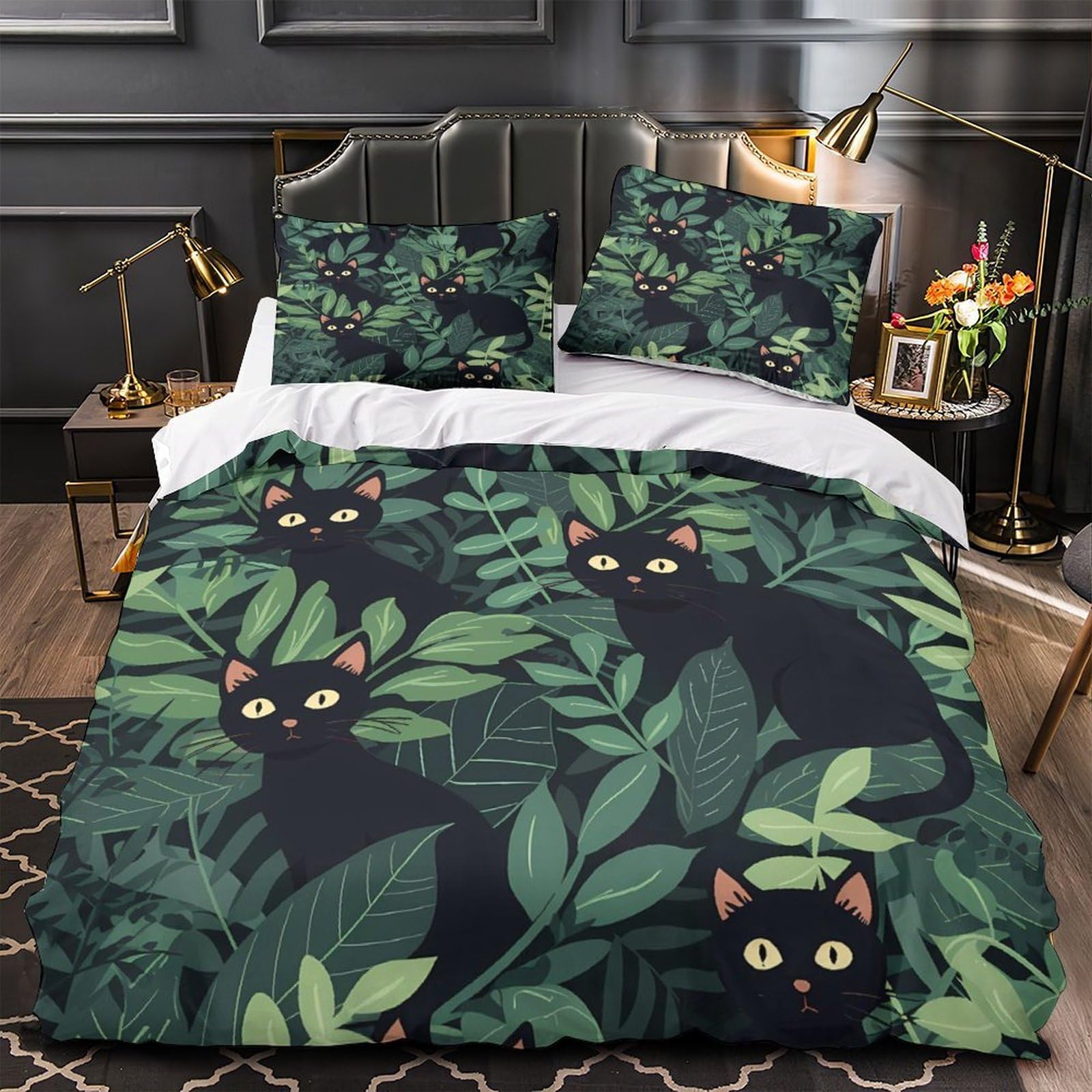 Parure de lit chats noirs 135x200cm en microfibre avec housse de couette