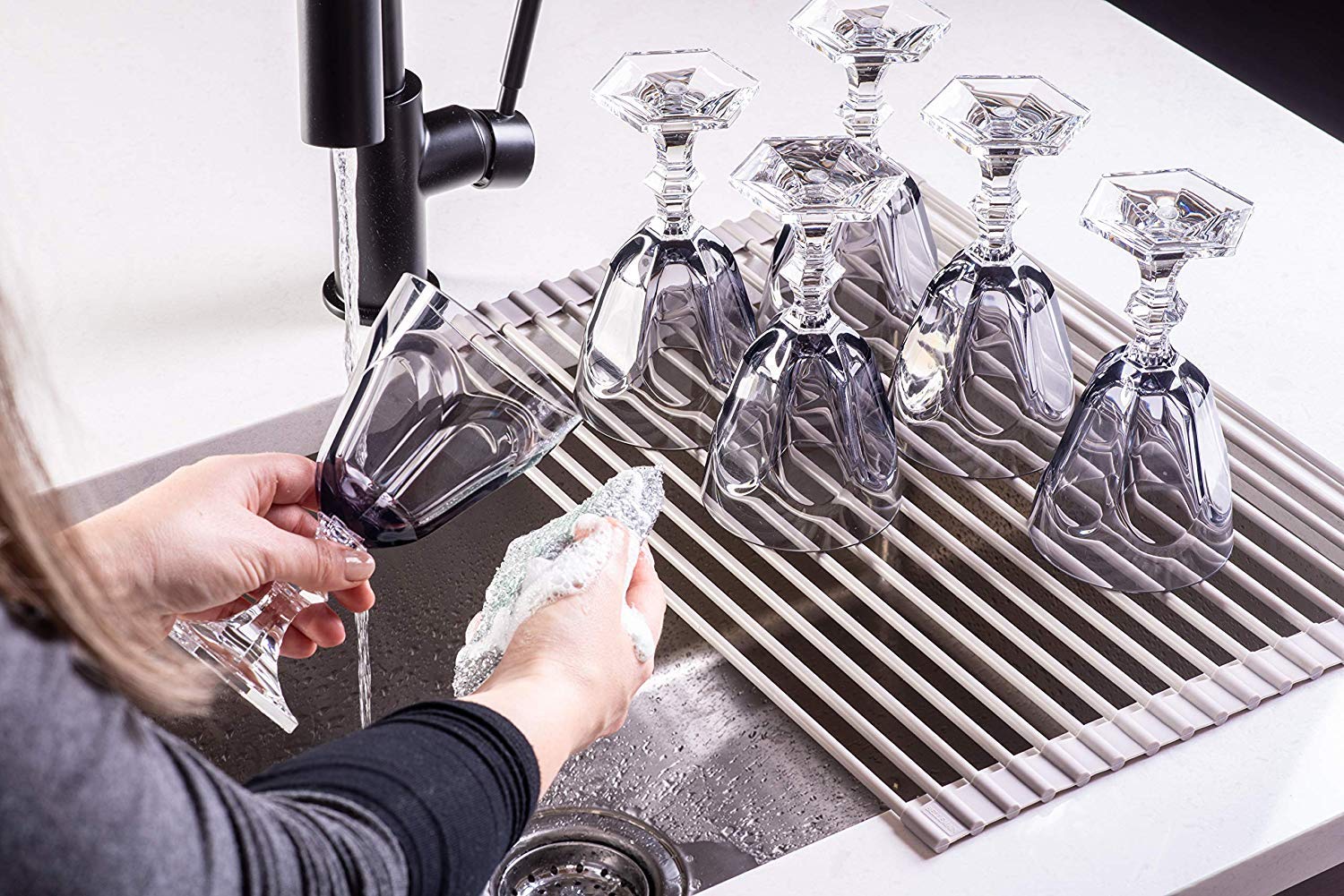 Nioslier Roll-Up Dish Drying Rack, Over Sink Dish Rack, Foldable Multi-Use Dish Drainers, Heat Resistant Mat (L: 20.5"x13")