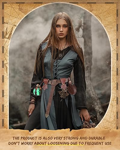 Vista 88 de Sweetude Cinturón renacentista medieval vikingo poción botellas de cuero cinturón bolsa falda senderismo 6 piezas