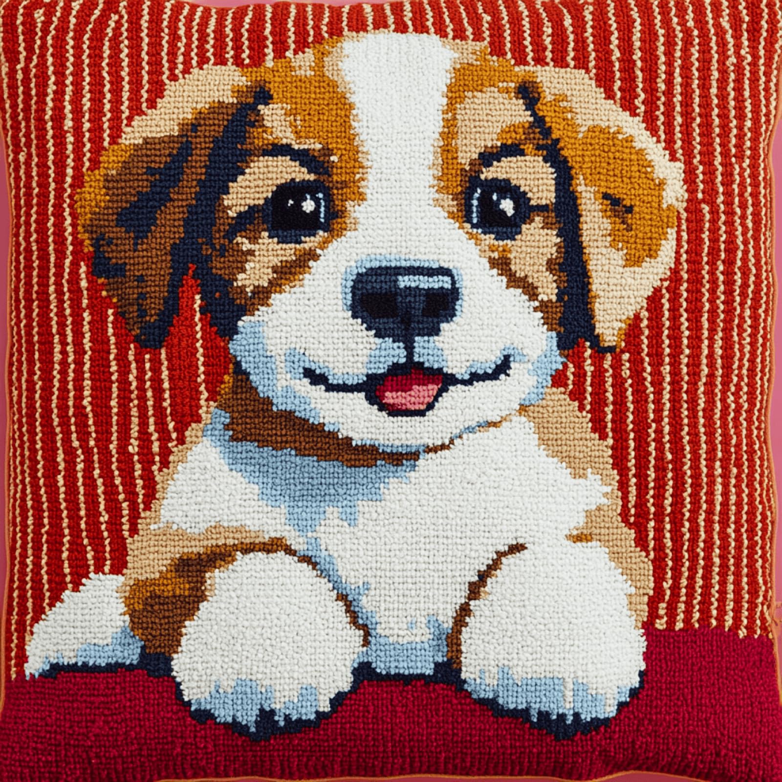 XDEGHUANGSS Latch Hook Cushion Kit Animal Puppy,17x17 Inch Latch Hook Pillow Cover Kit with Yarn - DIY Rug Hooking Needlework Kit for Beginners,Sofa Cushion Cover Home Decor