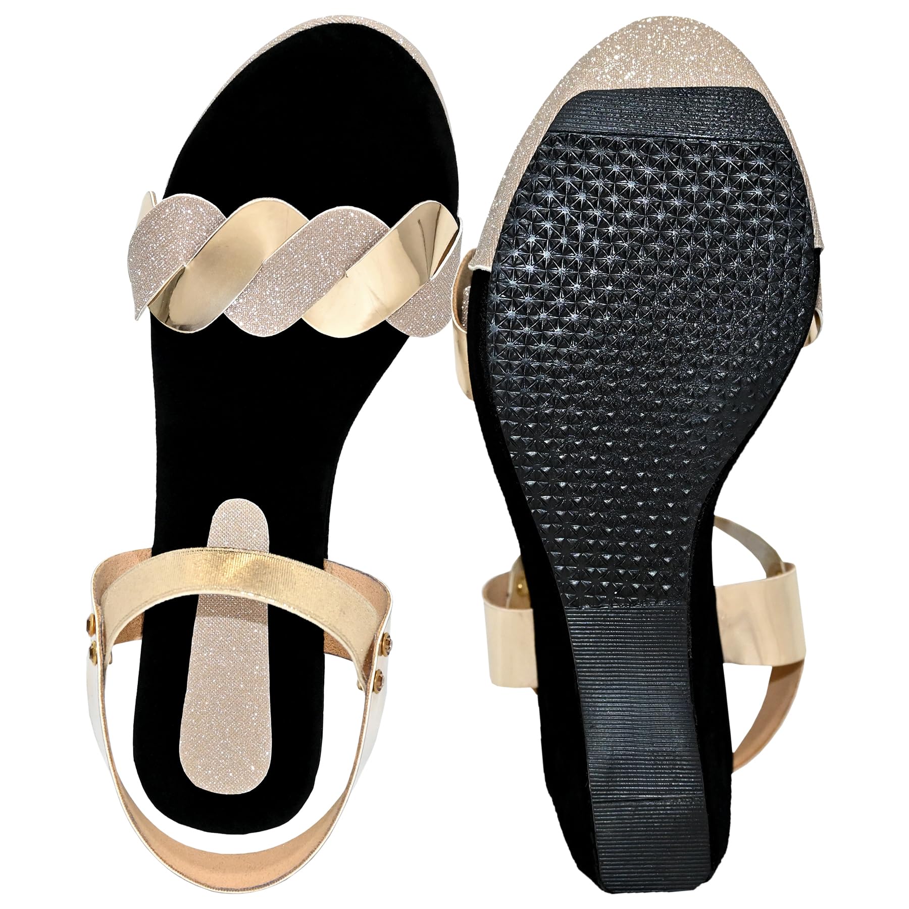 Women's Golden Black Heels – Open Toe Dress Shoes | Elegant Footwear for Parties and Casual Wear | Comfortable Slip-On Style | Stylish Design | Lightweight and Easy to Wear-image-12