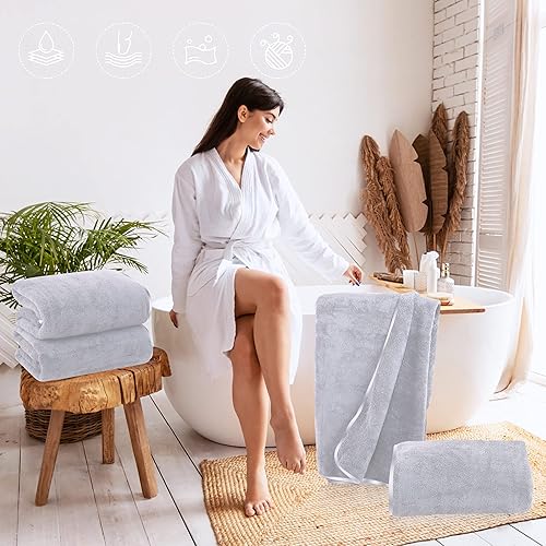 Miniatura 4 de TENSTARS Toallas de baño con dobladillo de seda para baño, 27 x 55 pulgadas, de secado rápido, finas y ligeras, toallas absorbentes de microfibra