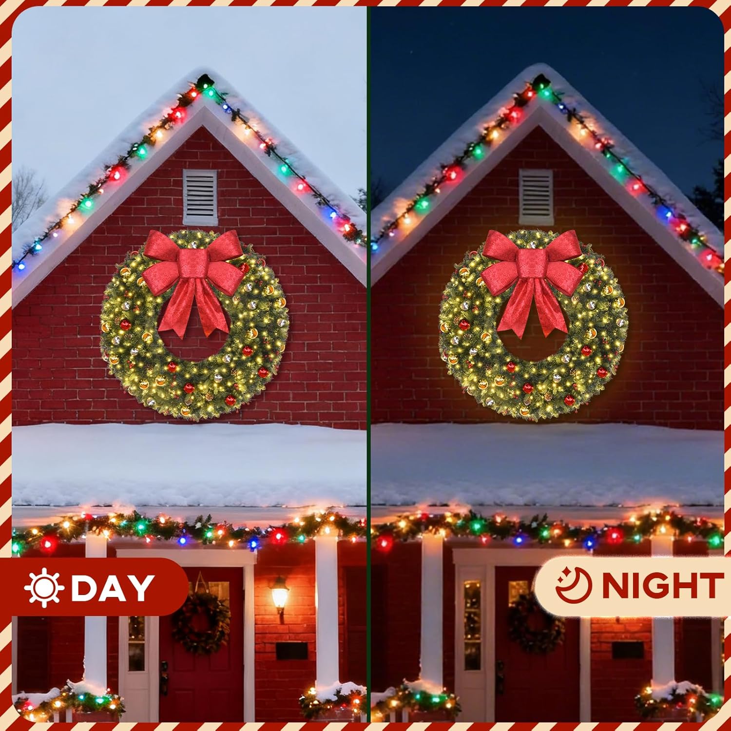 Christmas Wreath Outdoor - 48inch Christmas Wreath with Lights 200led Timerable & Dimmable - Prelit Christmas Wreaths with 512 PVC Tips Artificial Xmas Wreaths with Bow for Walls Mantel Garages