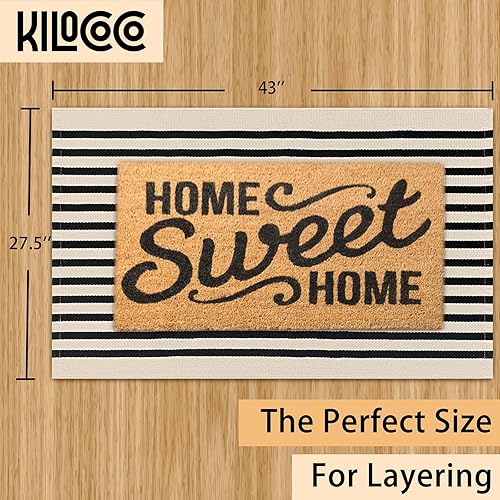 Miniatura 2 de Alfombra de rayas beige de 2.3 x 3.6 pies para interiores y exteriores, alfombra tejida a mano de algodón lavable a rayas para puerta delantera,