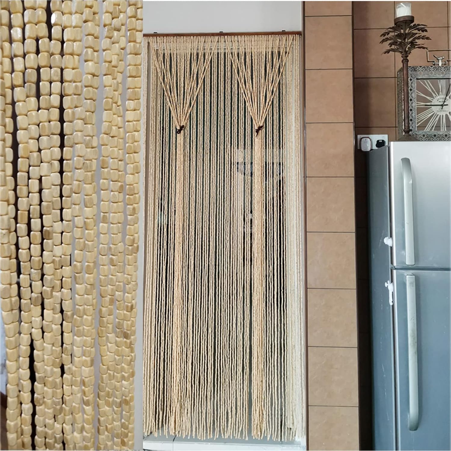 Cortinas de cuentas de madera para dividir habitaciones sin perder luz natural