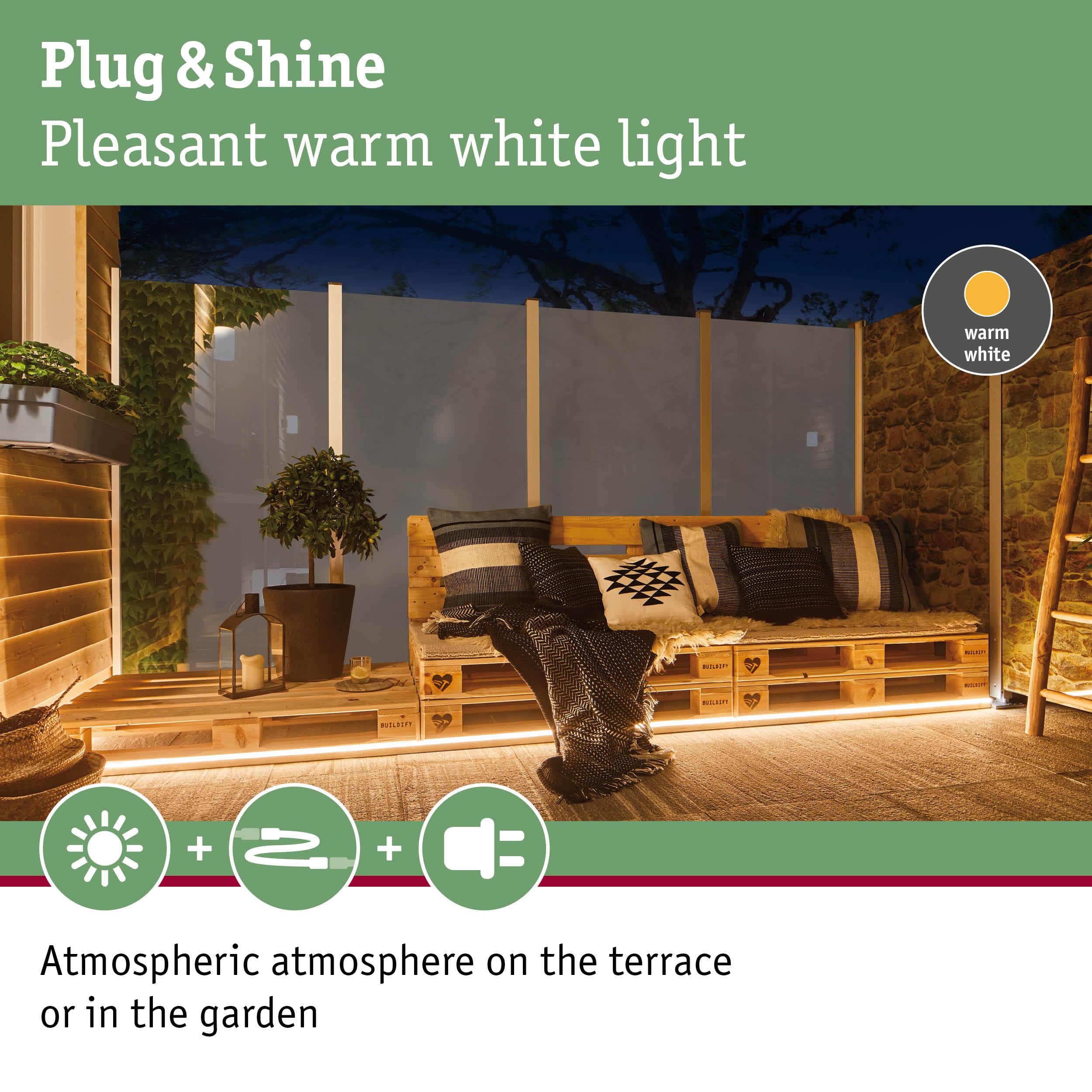 Paulmann 94681 Plug & Shine LED outdoor luminaire Strips Smooth IP68 1m incl. 1x11W dimmable white plastic 3000K - Image 3