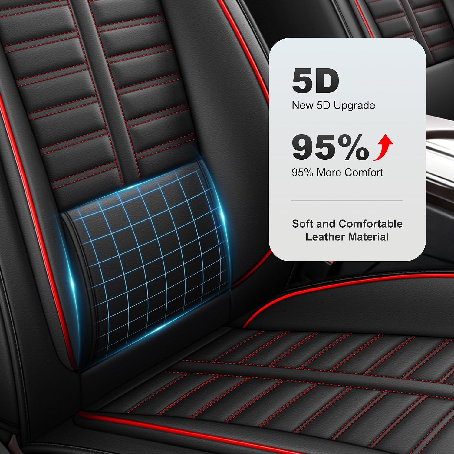 Car Seat Covers Fit for 2013-2022 BMW X1 with Lumbar Support Airbag Faux Leather(Full Set, Black&Red)