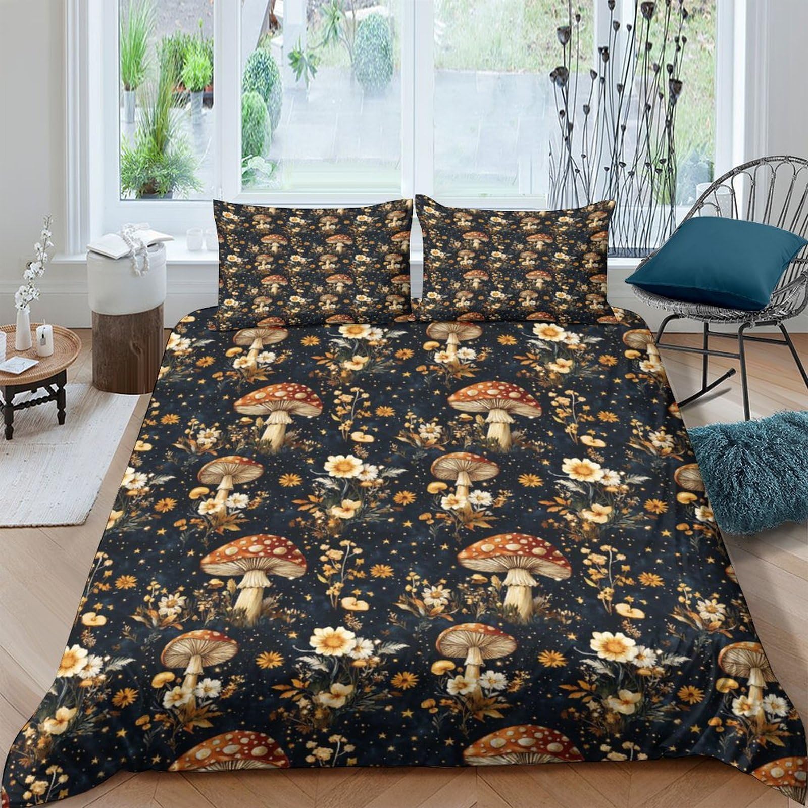 Ctjqhvkz Style-10 3D Printed Forest Mushroom Fitted Sheet Microfiber Soft Breathable Woodland Mattress Cover For Bedroom Dorm Mattress Protection Decor Single（135X200cm）
