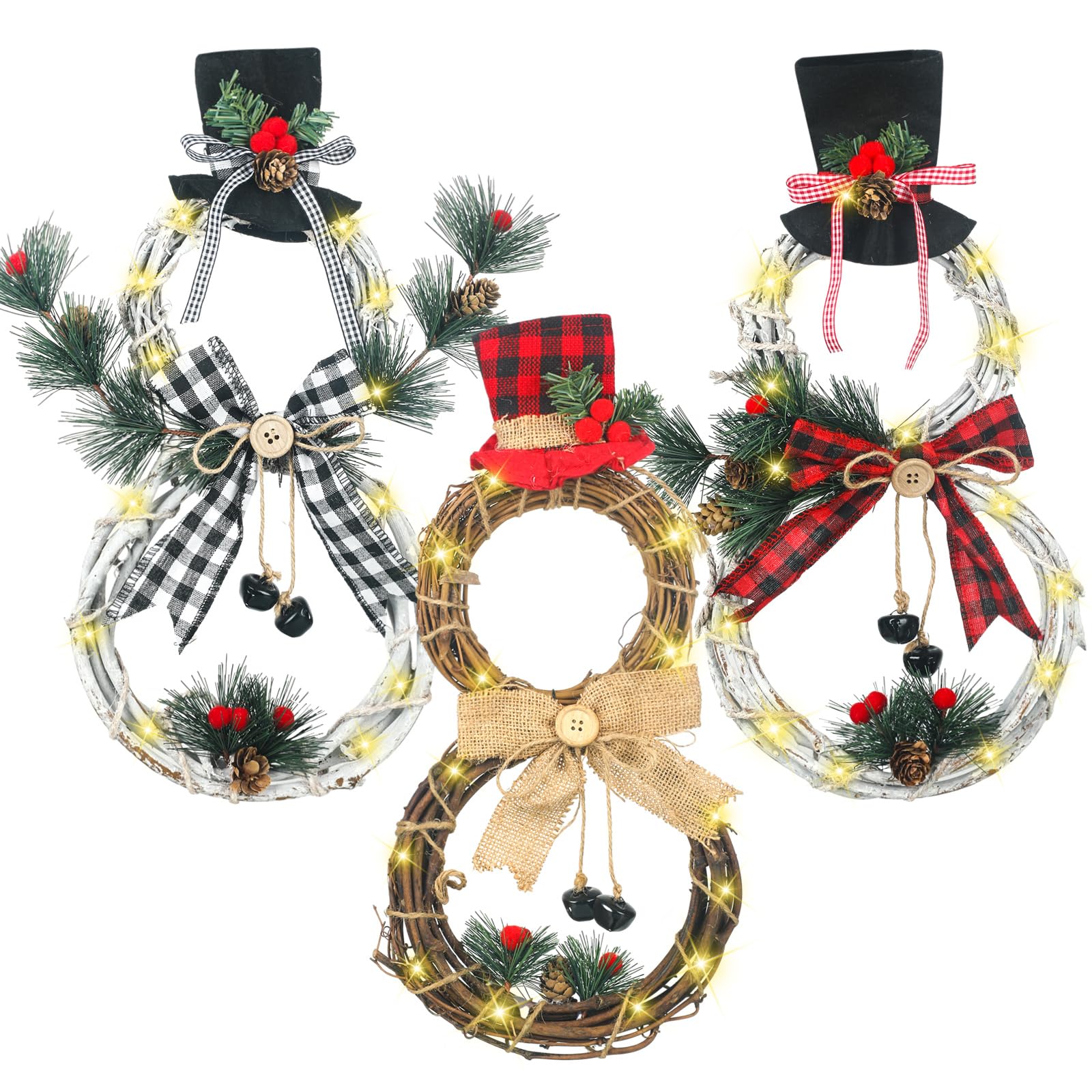 Couronnes de Noël lumineuses à piles avec pommes de pin et nœud