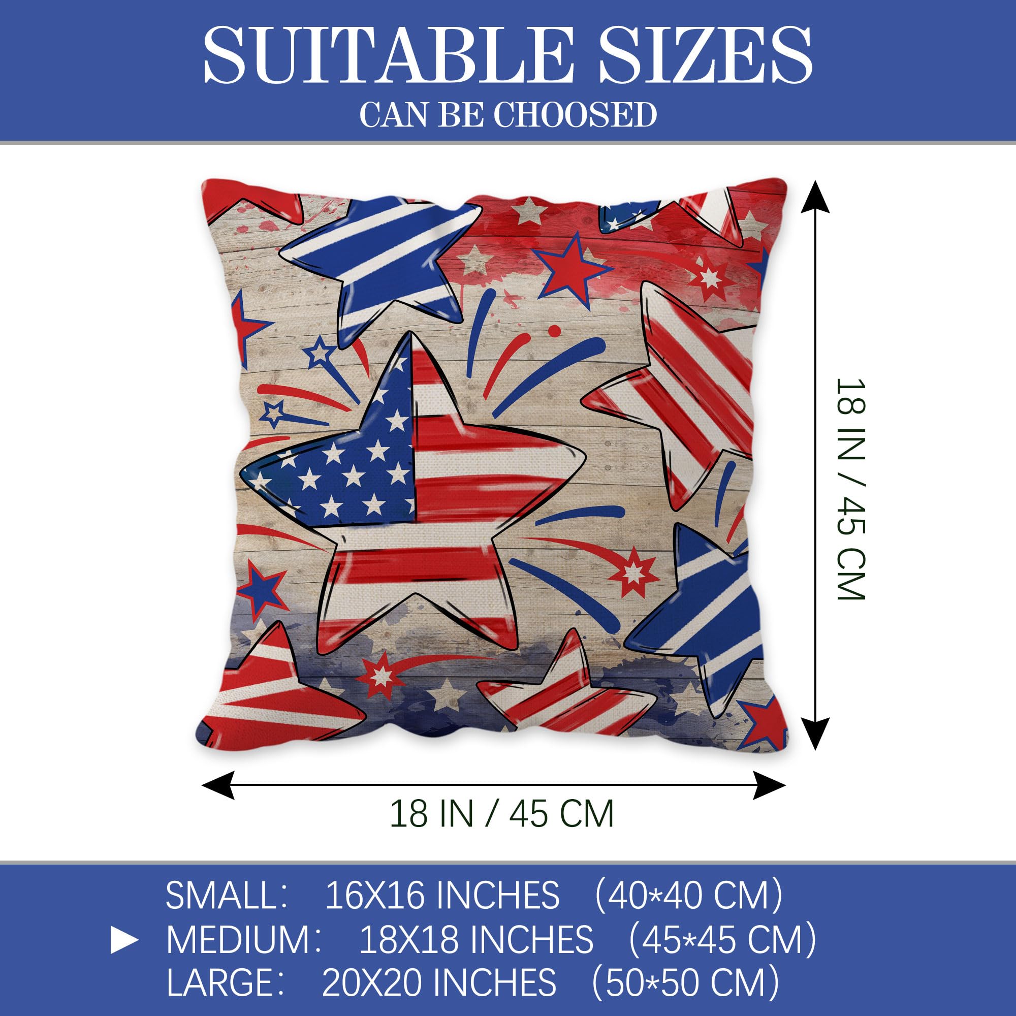 4th of July Pillow Covers 18x18 Set of 4 Patriotic Throw Pillow Covers with American Flag Stars and Stripes July 4th Decorations Independence Day Pillowcase Square Cushion Covers for Sofa Bed Couch 1