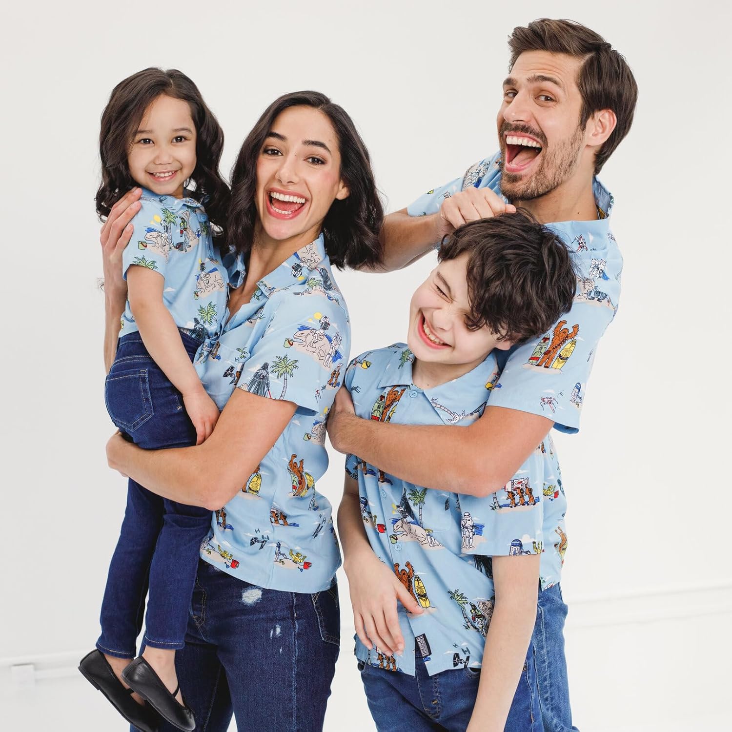 STAR WARS Chewbacca Darth Vader R2-D2 Stormtrooper TIE Fighter X-Wing Matching Family Hawaiian Button Down Shirt Adult