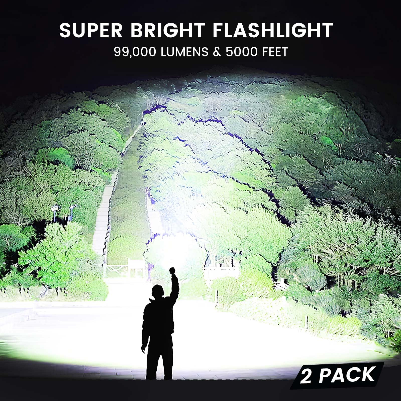 Confezione da 3 torce ricaricabili ad alta luminosità, 9000 lumen, torcia LED super luminosa per casa e campeggio, torcia portatile impermeabile con 5 modalità e funzione regolabile