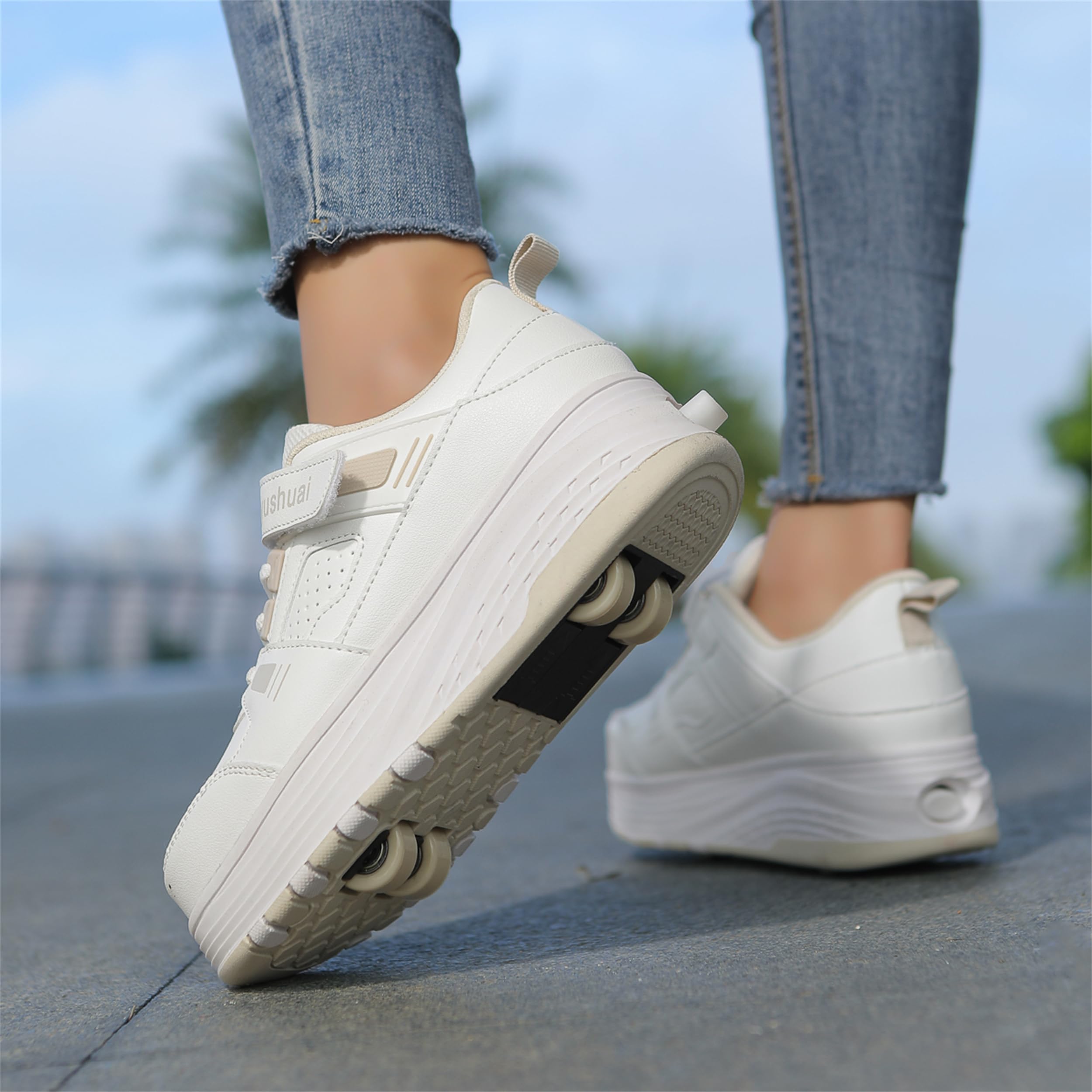 Chaussures à roulettes pour garçons et Filles - Chaussures de Sport d'extérieur avec roulettes pour Enfants, Chaussures de Skateboard Réglables avec 4 roulettes Amovibles