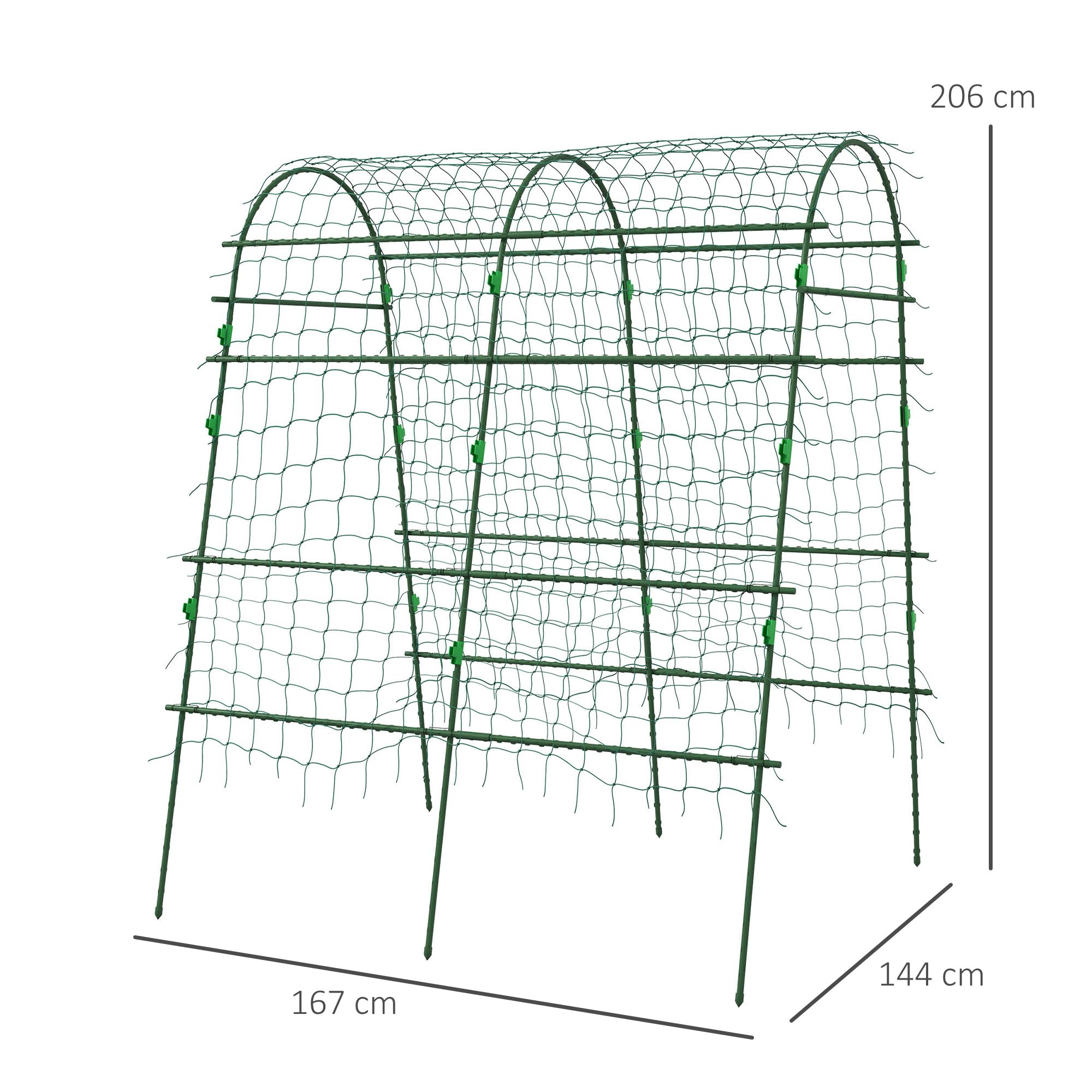 Outsunny Enrejado de Pepino 206 cm, Enrejado de Jardín en Arco para Plantas Trepadoras al Aire Libre, Forma en U, con Estructura de Acero con Recubrimiento de PE y Malla, Soporte para Verduras, Frutas
