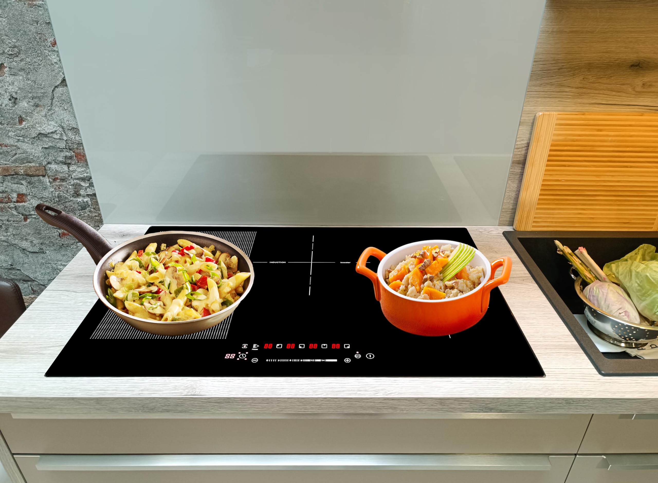 Acopino Induktionskochfeld 77 cm – autarkes Glaskeramik Kochfeld mit Flexzone, 4 Kochzonen, Touch-Bedienung, Power Booster, Timer & Kindersicherung, rahmenlos, schwarz