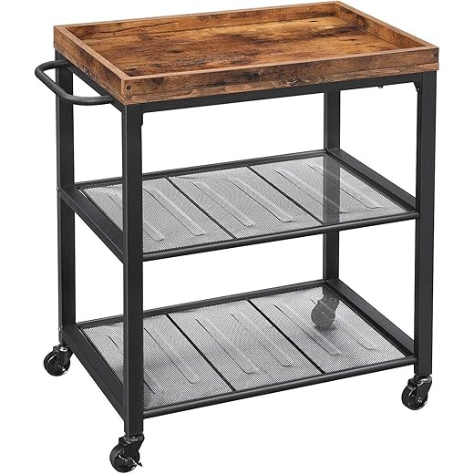 Kitchen Serving Cart with Casters, Rustic Brown