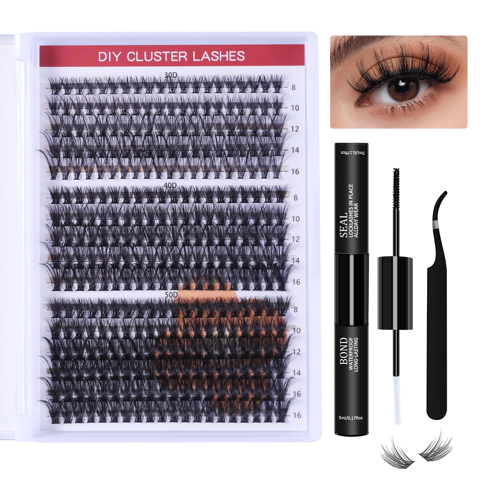 Kit pestañas pelo a pelo Kit de extensión de pestañas DIY com 320 peças de pegamento y sellado de pestañas, 30D+40D+50D Kit Pestañas Postizas, 8-16mm Pestañas Postizas Individuales con Pinzas