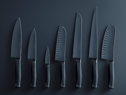 Vista 42 de Wüsthof Performer - Cuchillo Santoku de borde hueco de 7 pulgadas, color negro