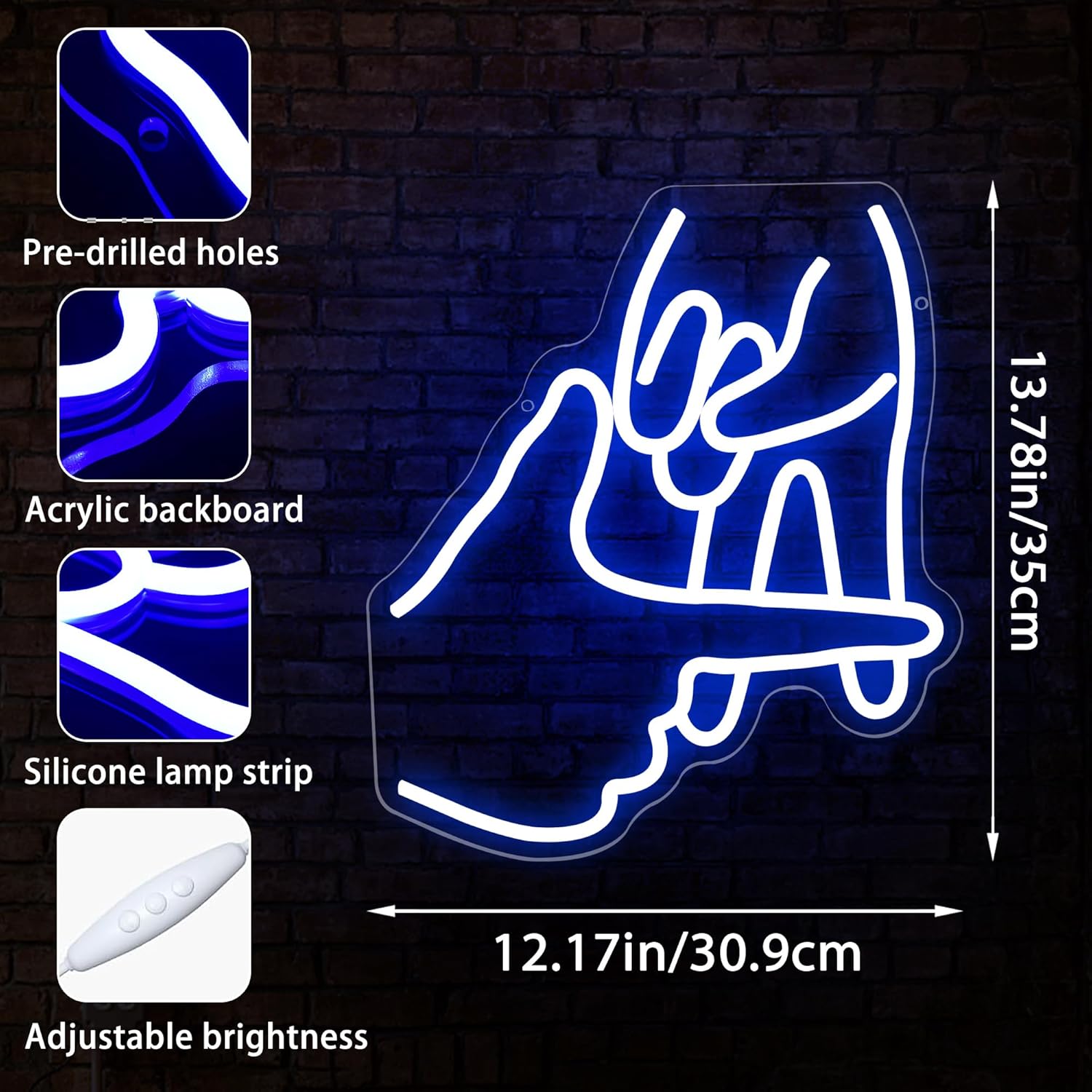 Los Angeles Baseball Neon Signs for Wall Decor LA Gesture LED Light Up Sign Dimmable Baseball Neon Signs for Man Cave Bar Garage Party Sports Decor for Boys Gifts for Men Fans,Size 13.8*12.2in(P032) - Image 3