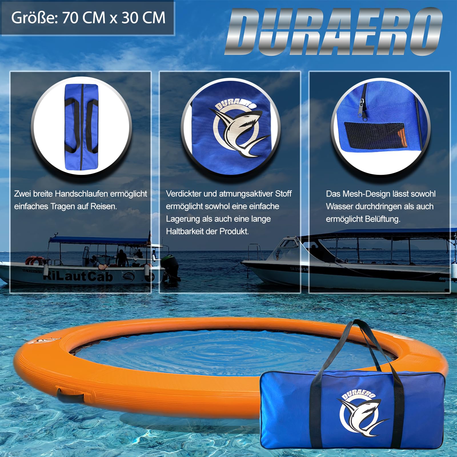 Aufblasbare Wasserhängematte, Rundes Schwimmdock, Schwimmring für See & Pool, Großes Familien-Insel-Float für Mehrere Personen & Partys, Für 2~3 Personen, Inkl. Pumpe & Zubehör
