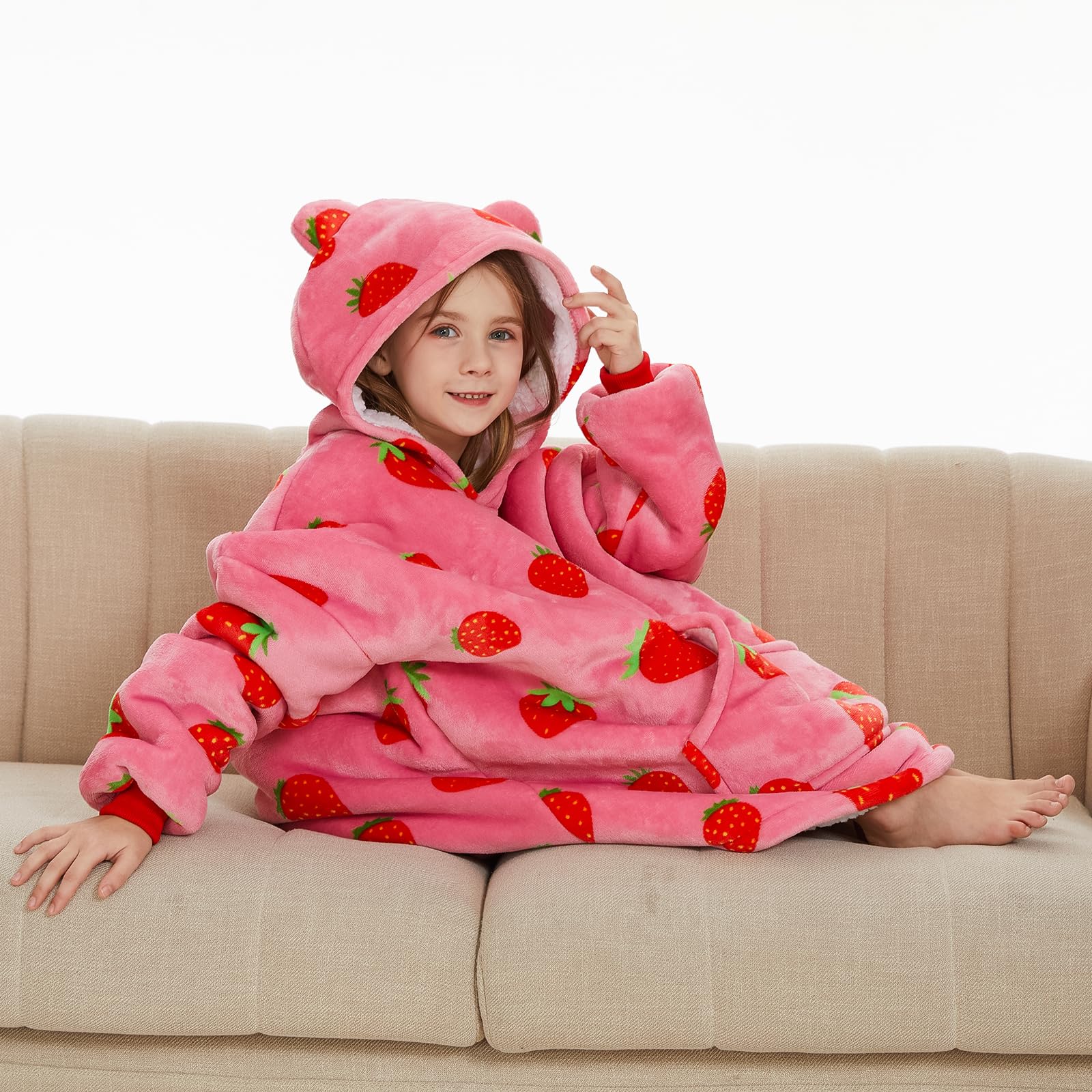 THREE POODLE Decken Hoodie, Oversize Hoodies Decken Pullover Kuschelpullover für Damen Herren Kinder, Warm und Weiches Futter, Übergroßer Hoodie Sherpa-Decke, Verschiedene Muster Verfügbar