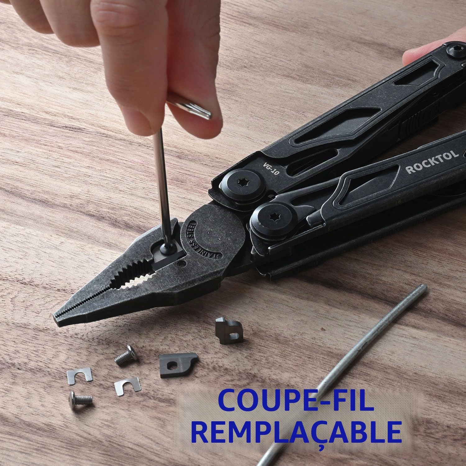 ROCKTOL Multitool, lame VG-10, outil multifonction 29 en 1 avec pinces, couteau à fil et scie remplaçables, ensemble d'outils multifonctions en acier inoxydable robuste et gaine en nylon pour outil de