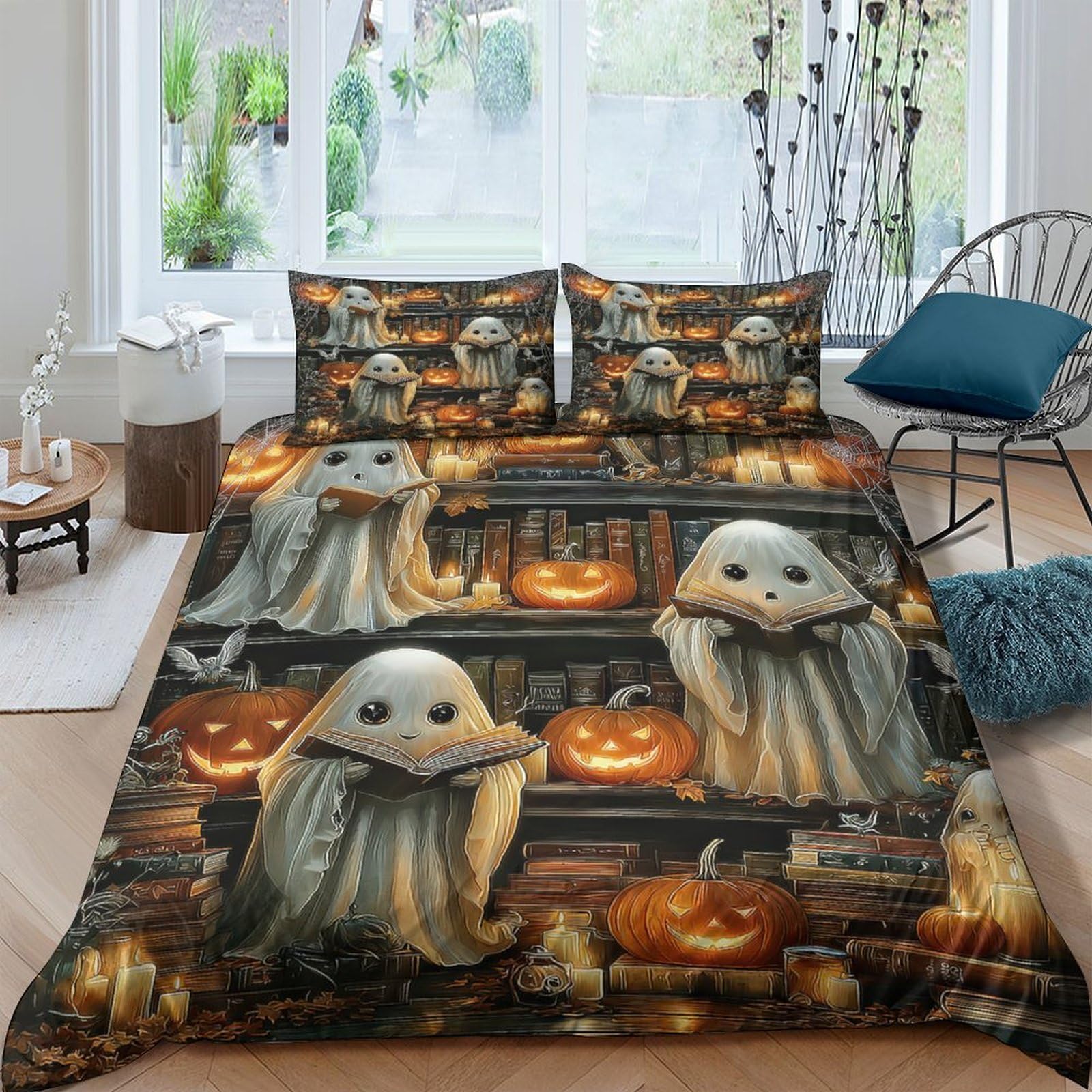 Ctjqhvkz Style-7 3D Printed Halloween Ghost Pumpkin Fitted Sheet Microfiber Soft Breathable Bed Cover For Bedroom Guest Room Decor Single（135X200cm）