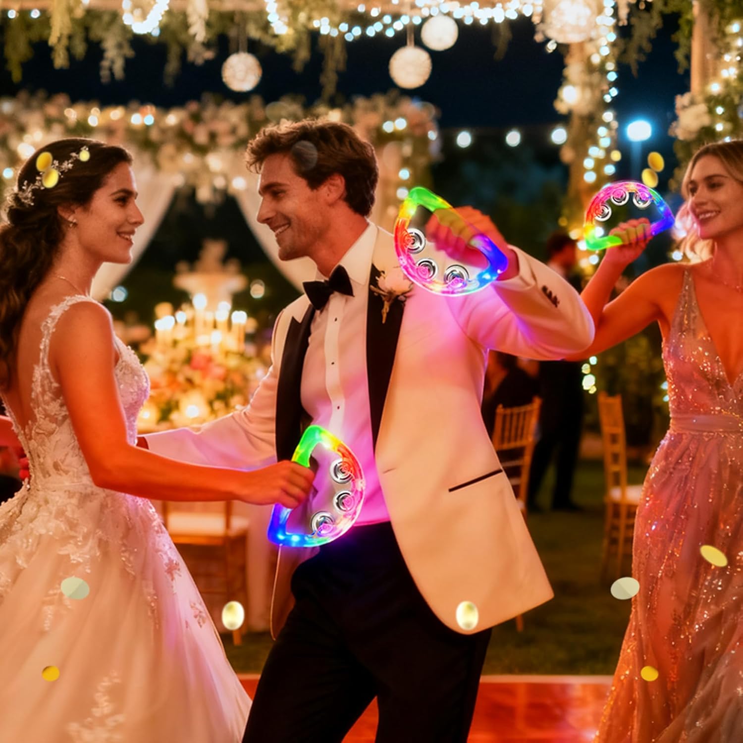 LED Tambourines for Adults, Light Up Tambourine Bulk with Multicolor Glow, Wedding Party Dance Floor Props, Musical Percussion Instruments for Nightlife, Festivals & Events (24pcs)