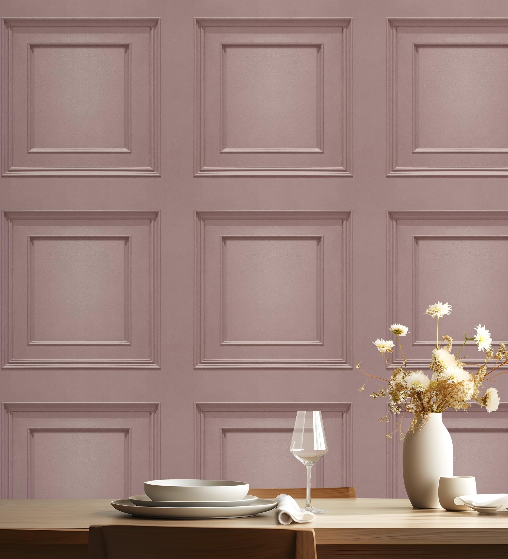 GAULAN 683590 - Papel pintado con efecto visual de casetones de madera color rosa sin relieve para pared salón dormitorio pasillo comedor - Rollo de 10 m x 0,53 m
