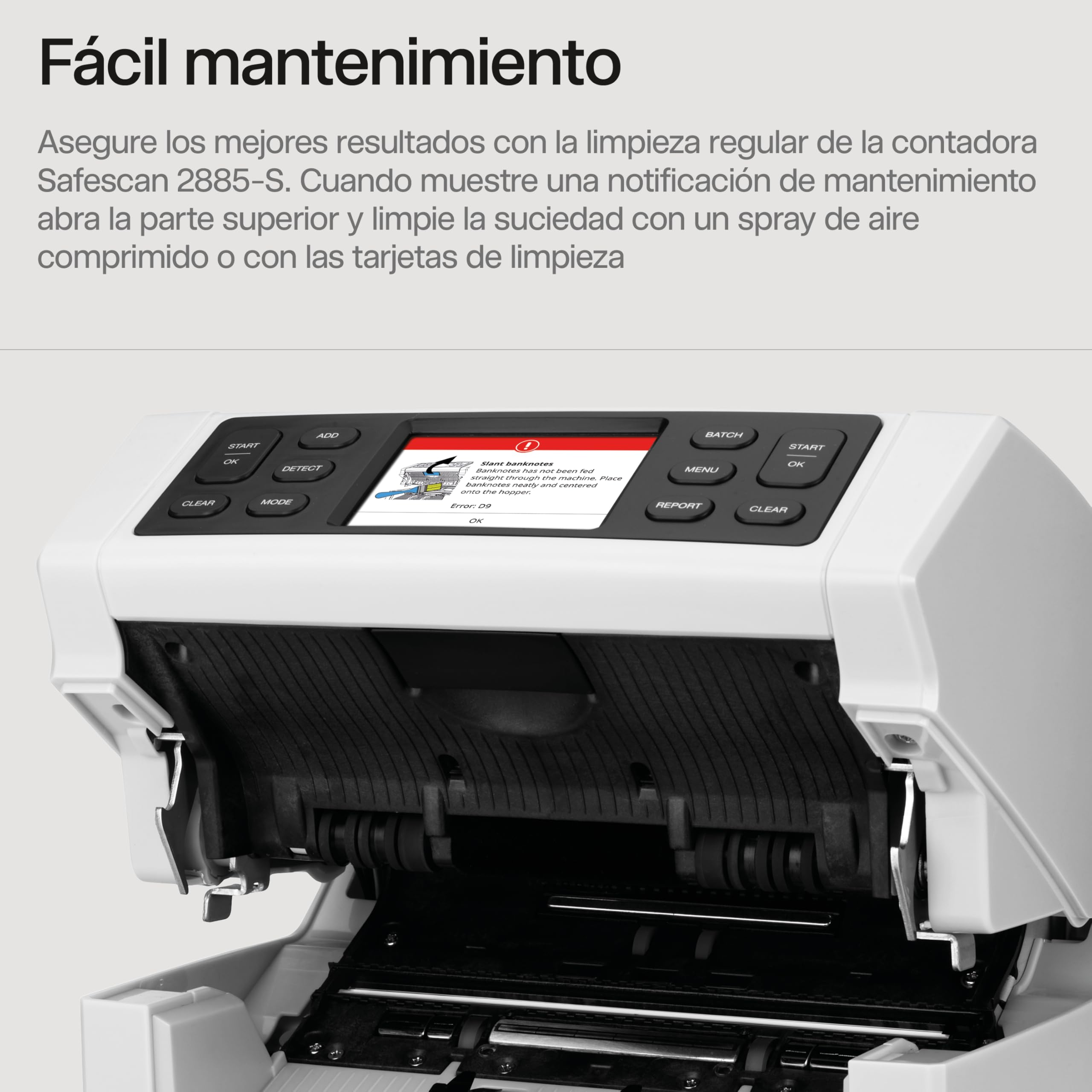 Safescan 2885-S Contadora de billetes, cuenta el valor de billetes mezclados incluyendo USD - Contadora detectora de billetes falsos en 7 puntos - Máquina para contar billetes con interfaz multilingüe