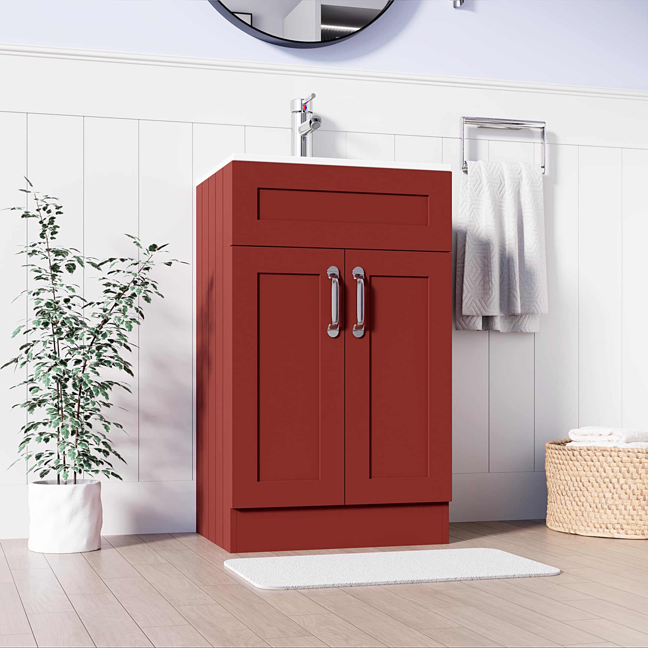 BELOFAY Vanity Unit with Basin | 500mm Bathroom Vanity Units with Basin | With Ceramic Bathroom Sink | Floor Standing Sink Unit | Soft Close Hinges & 1 Tap Hole | Waste Included (Crawley Terracotta)