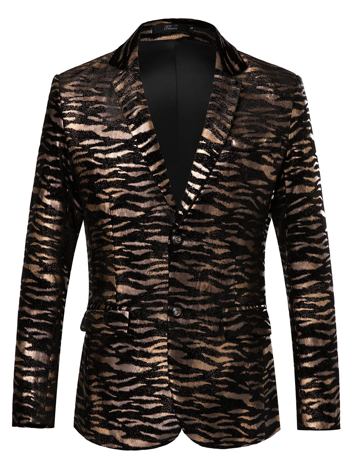 THWEI Mens Blazer Hipster Leopard Print Tuxedo Luxury Notched Lapel Slim Fit Stylish Sport Coats Jacket