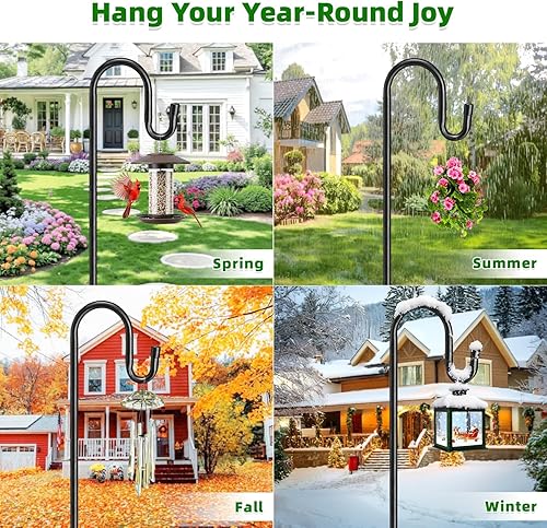Miniatura 5 de Ganchos de pastor resistentes de 94 pulgadas para exteriores, poste de comedero de pájaros con base de 5 puntas, gancho de pastor de altura