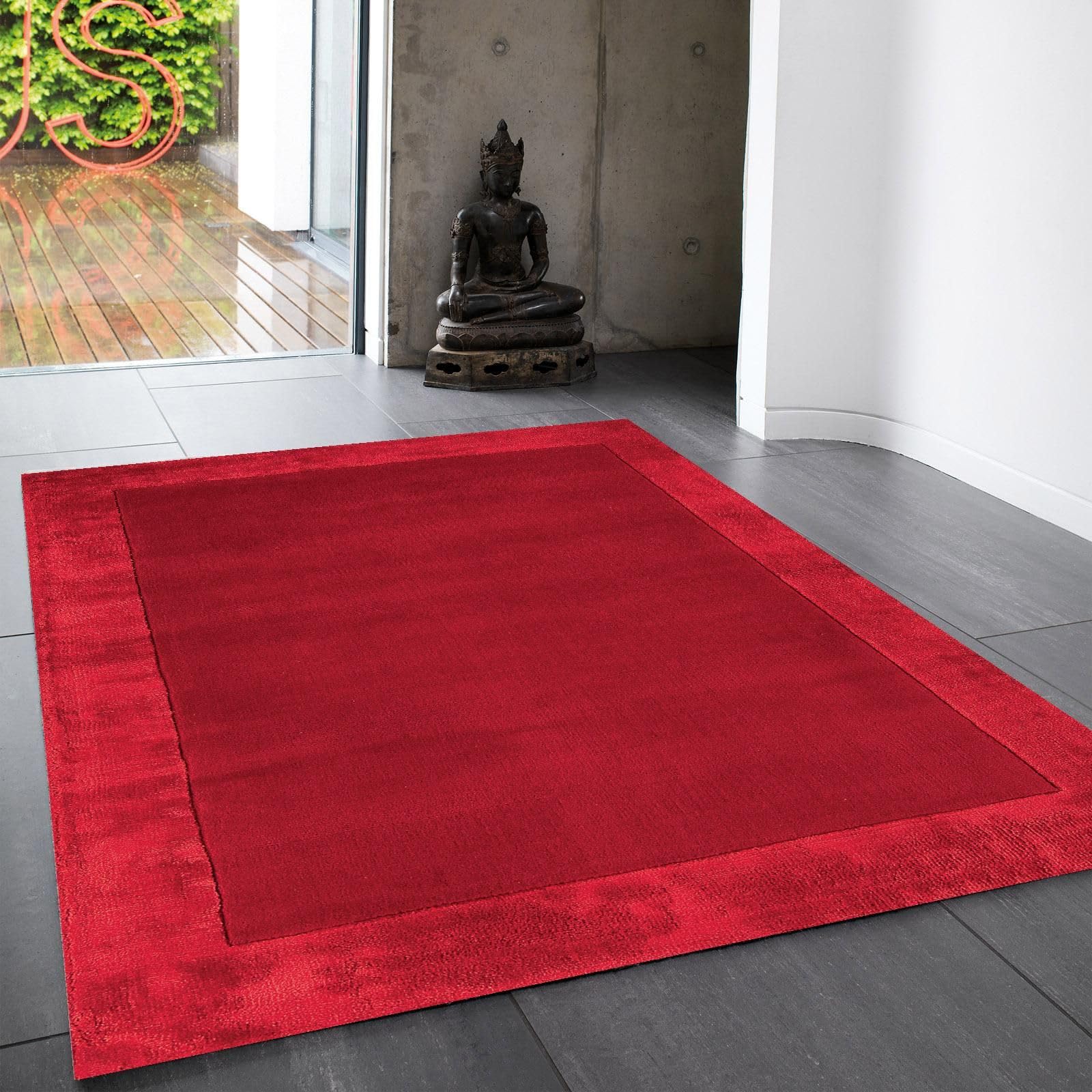 Lord of Rugs Ascot Rug for Living Room Bedroom Soft Wool Plain Hand Woven High Shine Viscose Bordered Rug Red Medium 120x170 cm (4'x5'6")