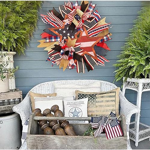 Miniatura 7 de Coronas del 4 de julio para puerta delantera exterior, grande, corona patriótica del Día de la Independencia de 17 pulgadas para decoración del