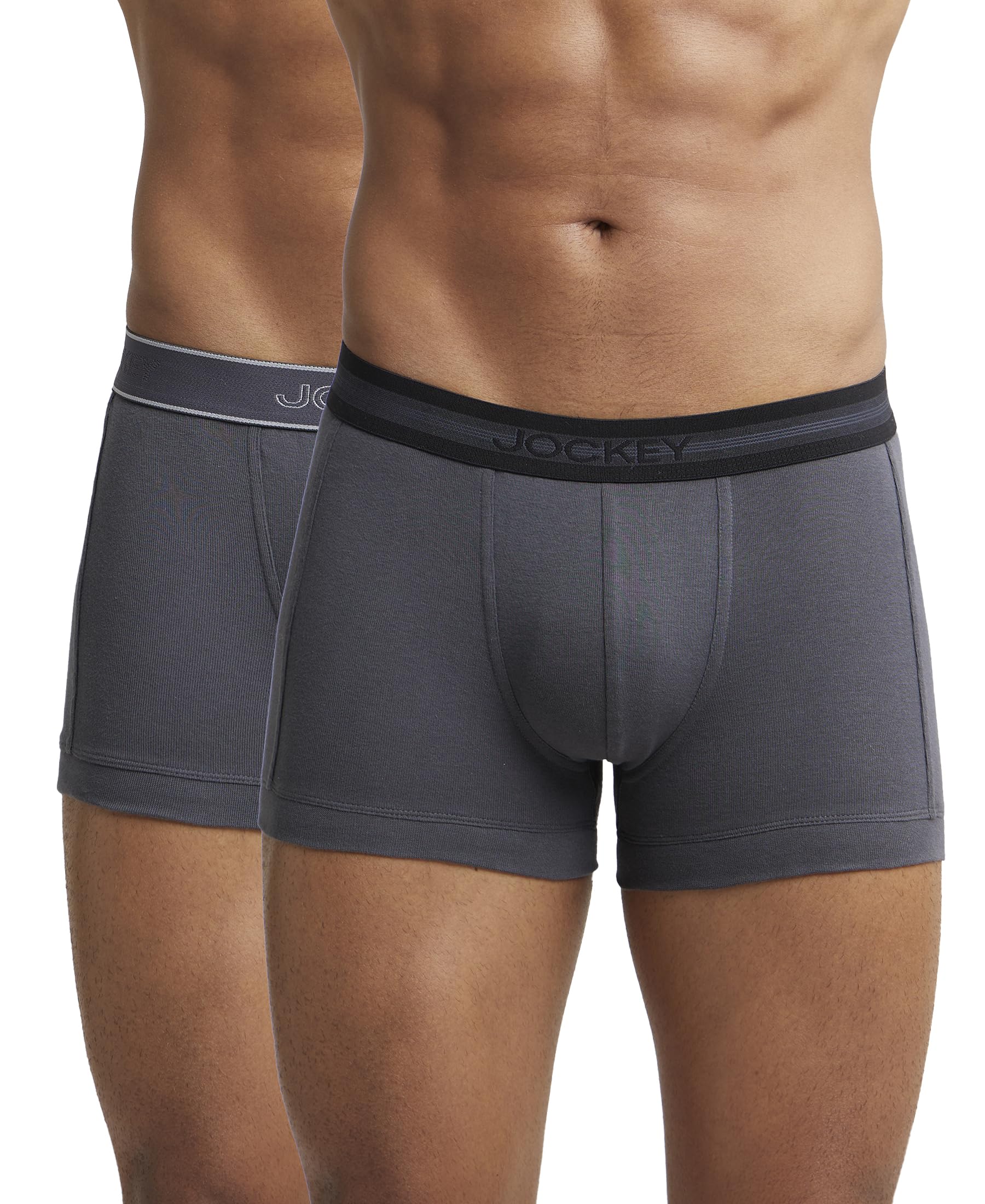 Men's Super Combed Cotton Rib Solid Trunk with Stay Fresh Properties (Pack of 2)_Style_1015_Asphalt_XL-image-2