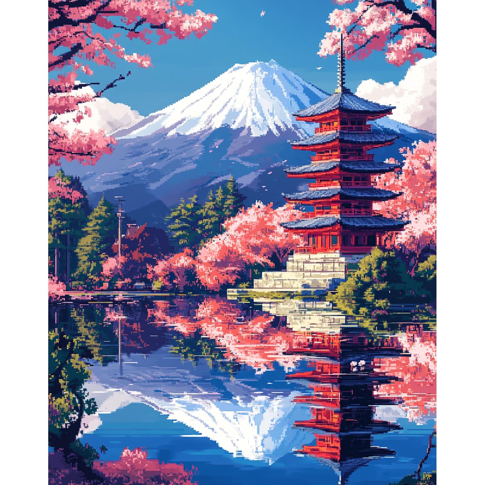 QENSPE Paint by Numbers for Adults - 16x20 Inch Mount Fuji Paint by Numbers Canvas Kits for Students Beginner Without Frame, Temple Acrylic Oil Painting DIY Craft for Gift Home Wall Decor