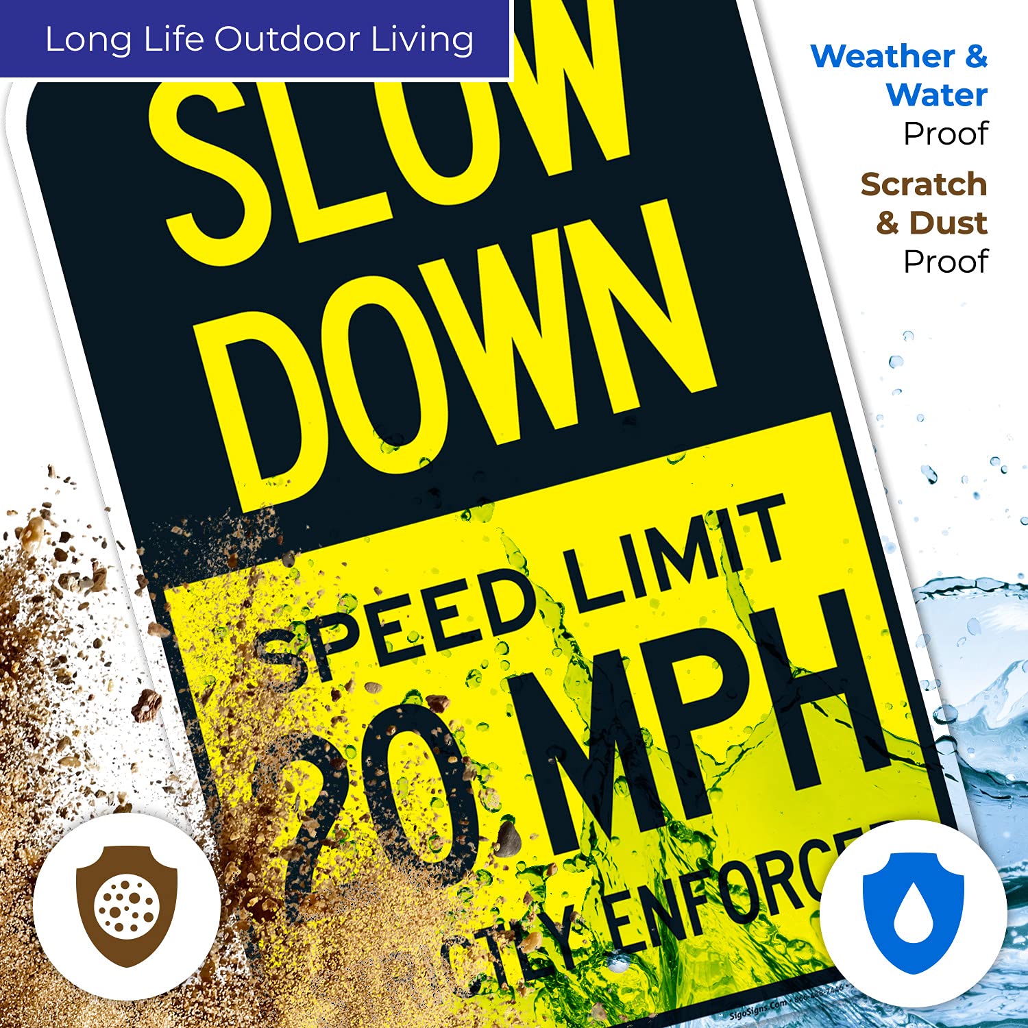 Slow Down Speed Limit 20 MPH Strictly Enforced Sign, (SI