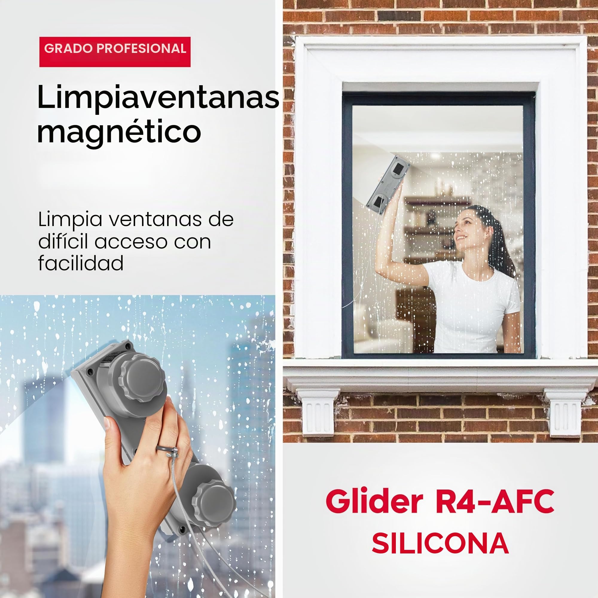 Tyroler de Glider R-4 AFC Limpiacristales Magnetico Doble Cristal 10-45 mm | | Se Adapta a Ventanas de Cristal Simple, Doble y Triple de 10-45 mm | Limpia Ventanas Magnetico para Ventanas Altas