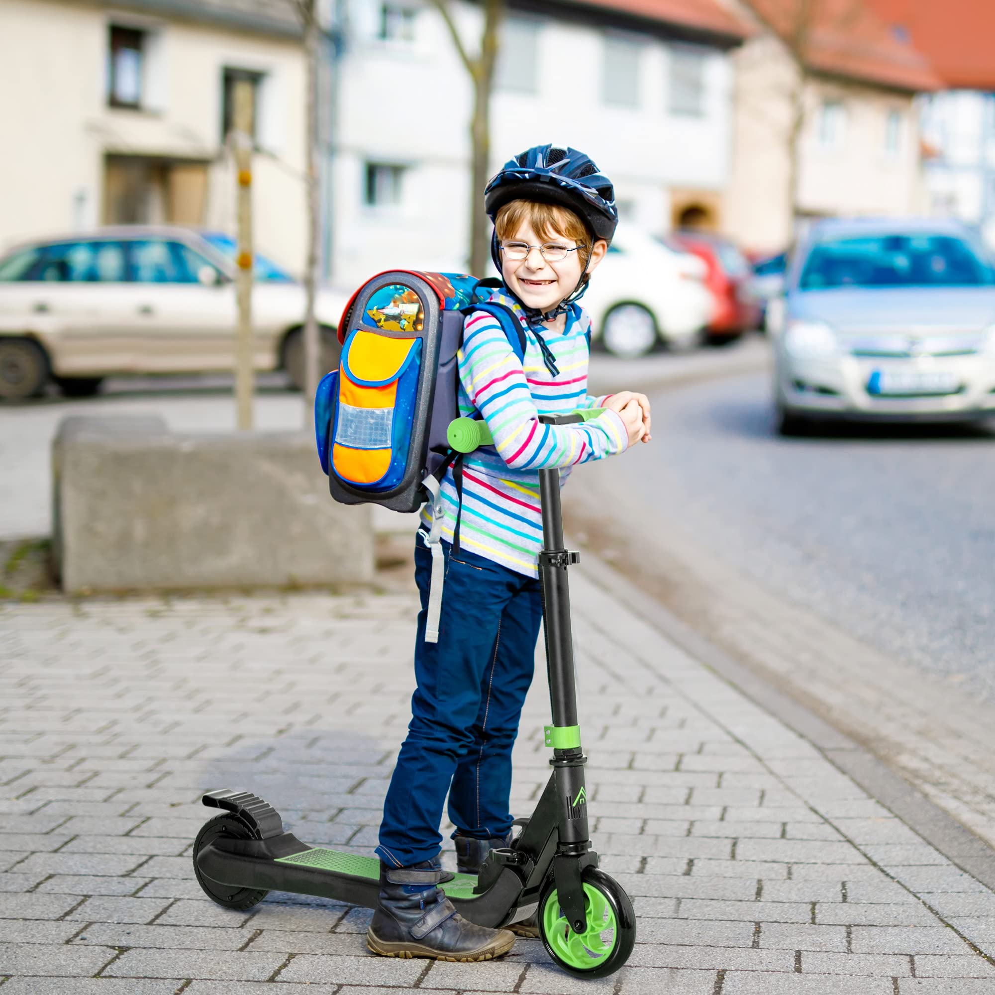 HOMCOM E-skuter elektryczny 120 W silnik 6 km maks. zasięg 8 km/h elektryczny Obciążenie do 50 kg, e- dla osób w wieku 6+ zielony+biały
