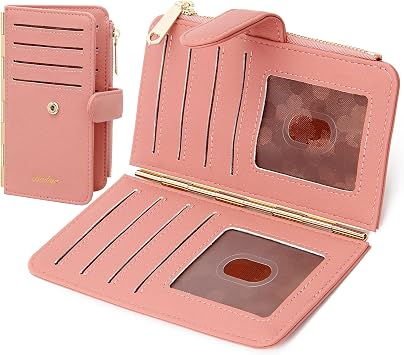 Badiya Credit Card Holder for Women, RFID Wallet Women, Slim Bifold Card Organizer with Multi-Card Case & Zipper Coin Pocket & 3 ID Windows, Travel Credit Card Holder with Metal Hinge