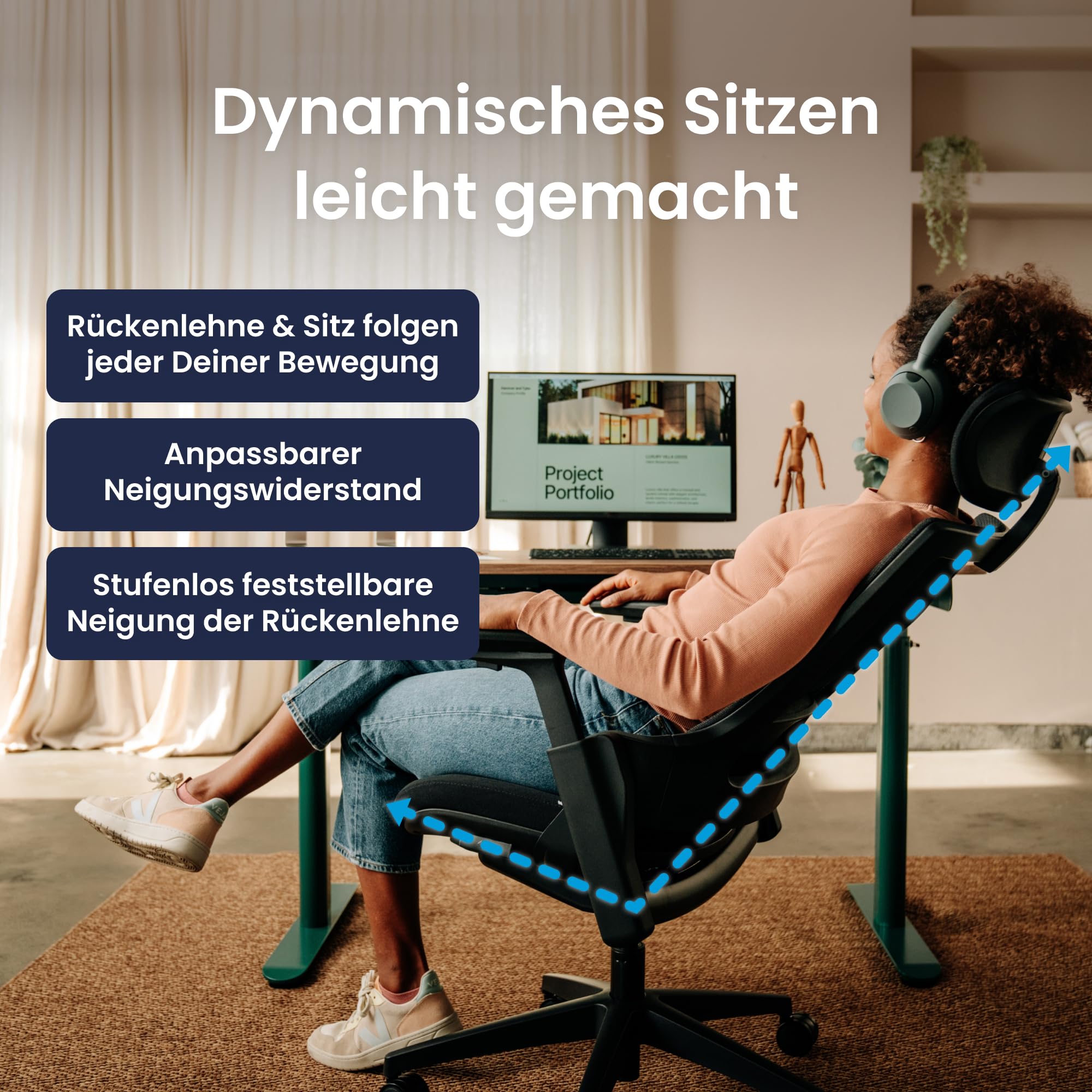 Ergotopia NextBack | Ergonomischer Bürostuhl 150kg belastbar gegen Rückenschmerzen | Schreibtischstuhl ergonomisch | Bürostuhl ergonomisch Testsieger, Office Chair - 5 Jahre Garantie