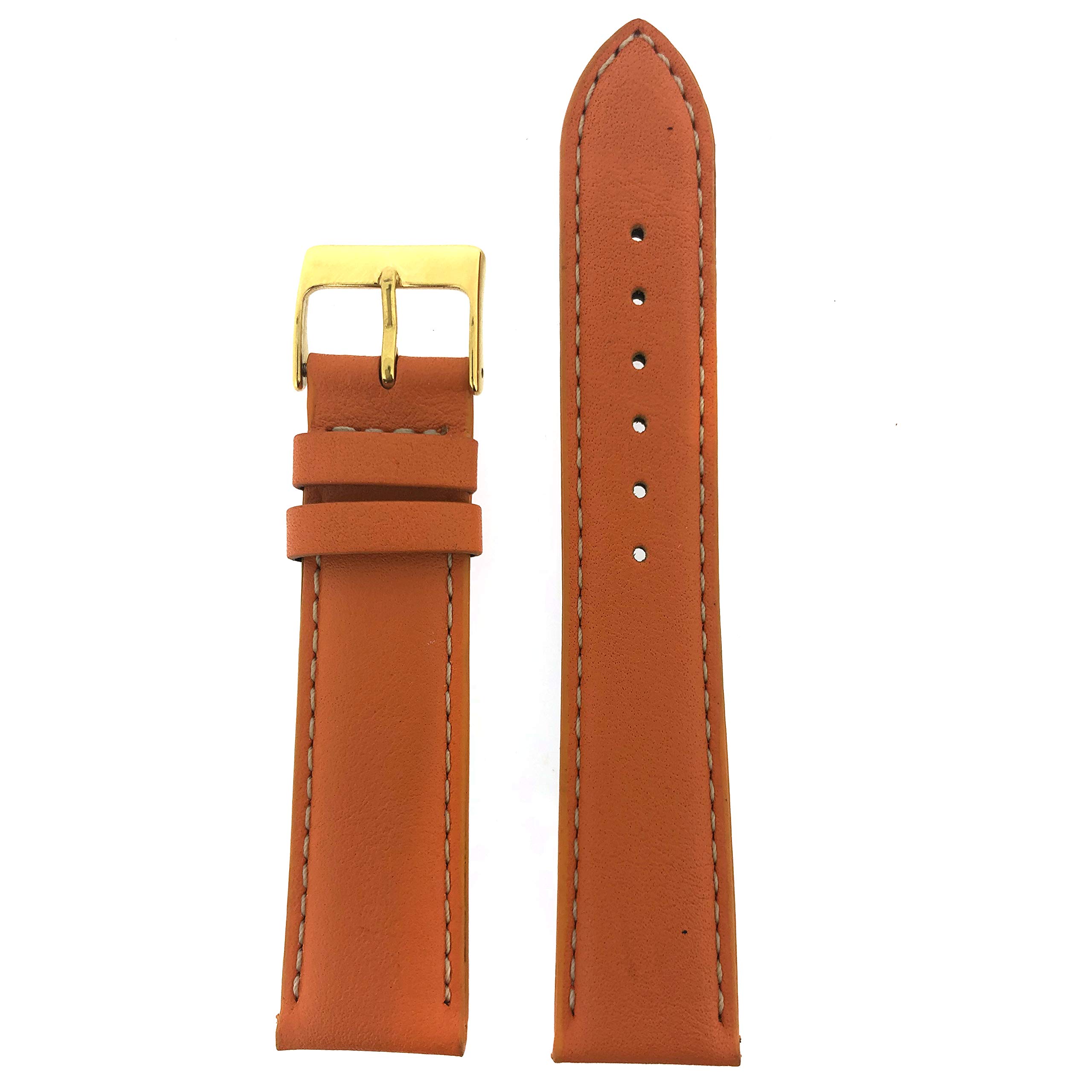 Tech Swiss Watch Band Genuine Soft Leather Orange Padded Stitched 18 Millimeter