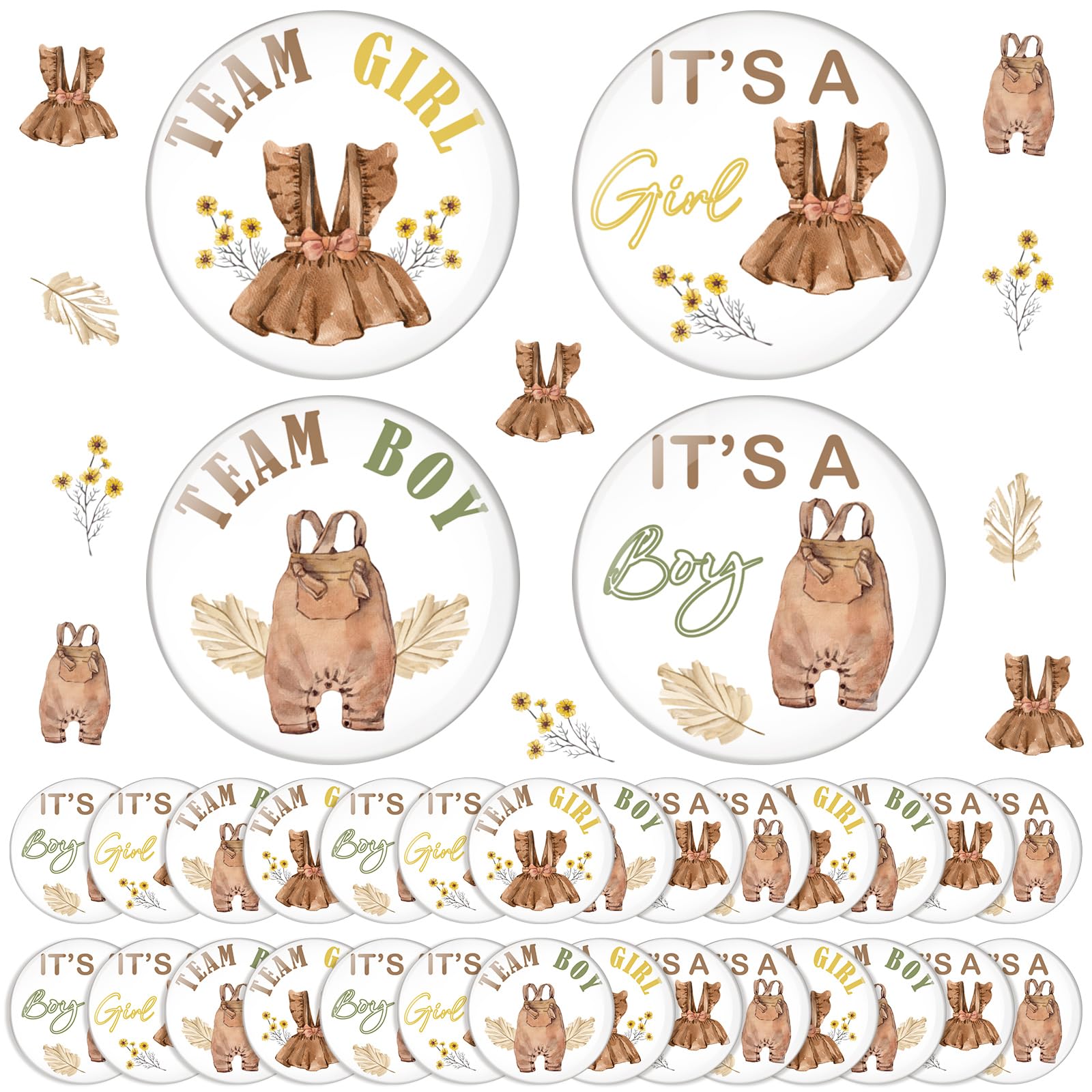 Highergo 48 Pcs Boho Clothes Pins Gender Reveal Party Decorations, 1.73''