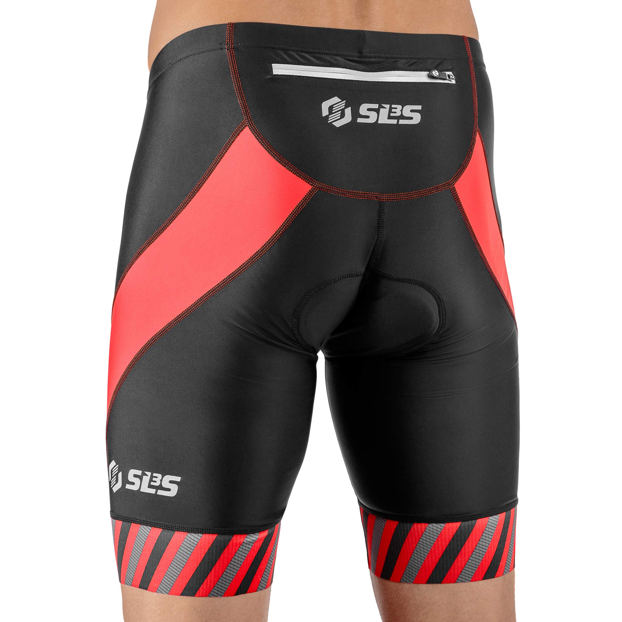 SLS3 szorty triathlonowe dla mężczyzn - męskie spodenki trójwymiarowe męskie - męskie krótkie FX Z - 1 kieszeń krótka- świetna trwałość i dopasowanie - zaprojektowane przez sportowców (czarne/czerwone paski, duże)