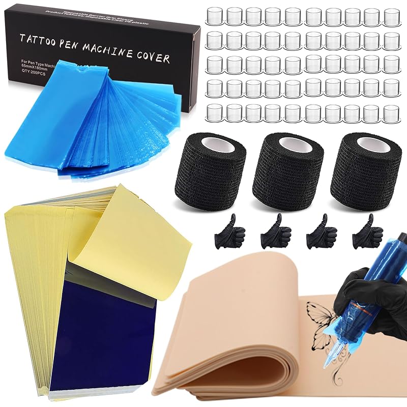 Kit Rayyl para Prática de Tatuagem com Pele Sintética, Papel de Transferência e Acessórios, 66 peças