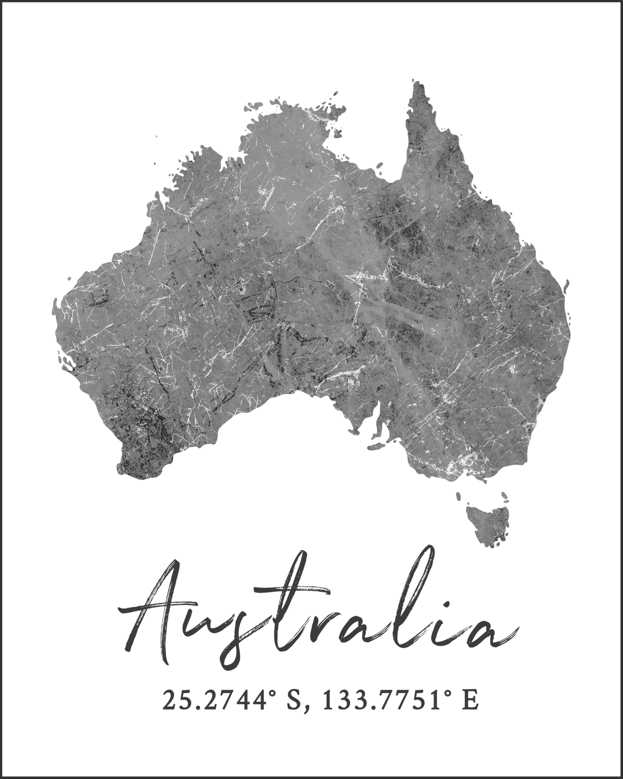 WESTBROOK DESIGN STUDIO Australia Map Wall Art Print - 8x10 Silhouette Decor Print with Coordinates. Makes a Great Australian Country-Themed Gift.