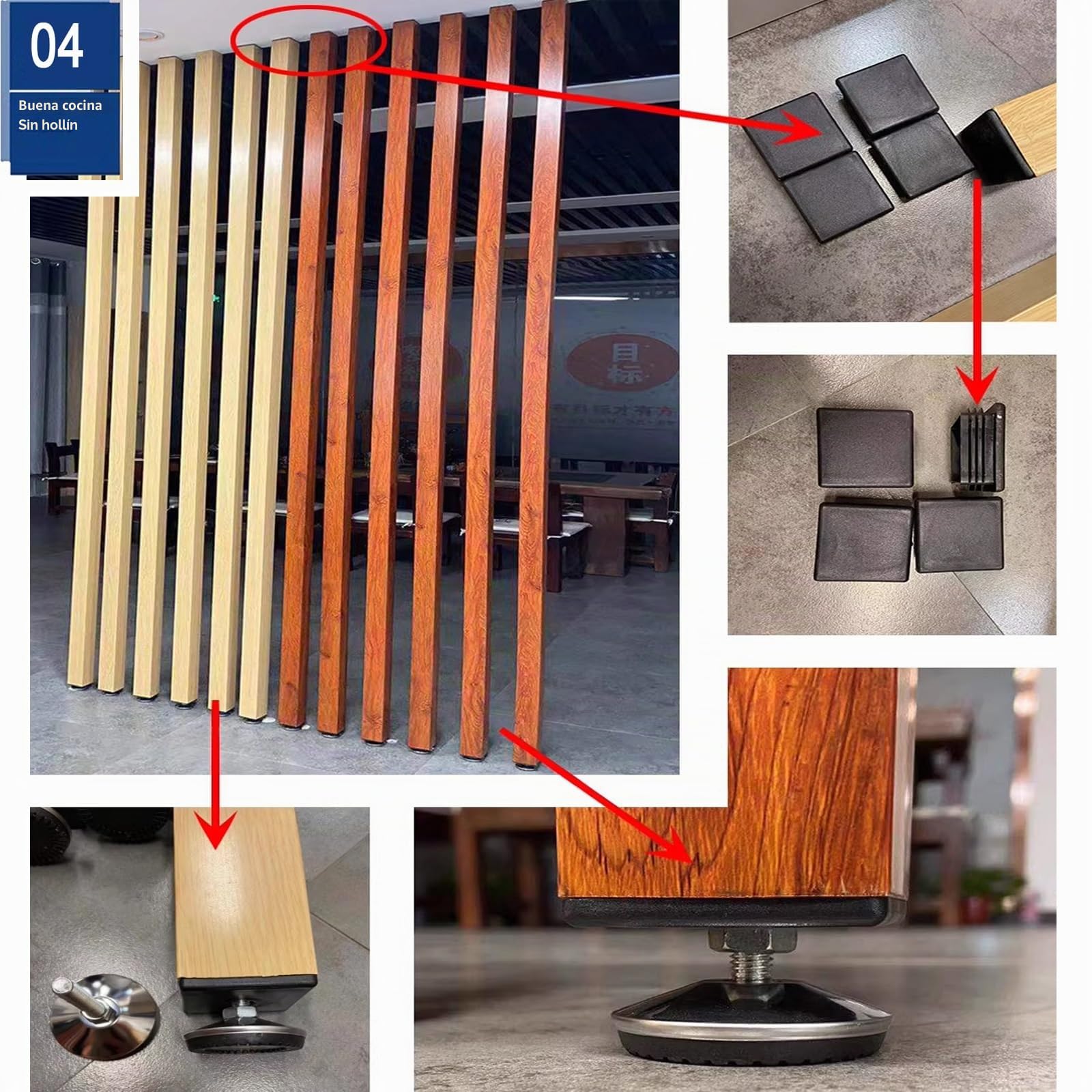Separador de Ambientes ，Partición de Pared Separador de ambientes De Suelo a Techo Lamas ， Poste Separador Sala de Estar Sencillo， Moderno Entrada Restaurante Oficina(4 Root,100cm/39.3in/3.28ft)