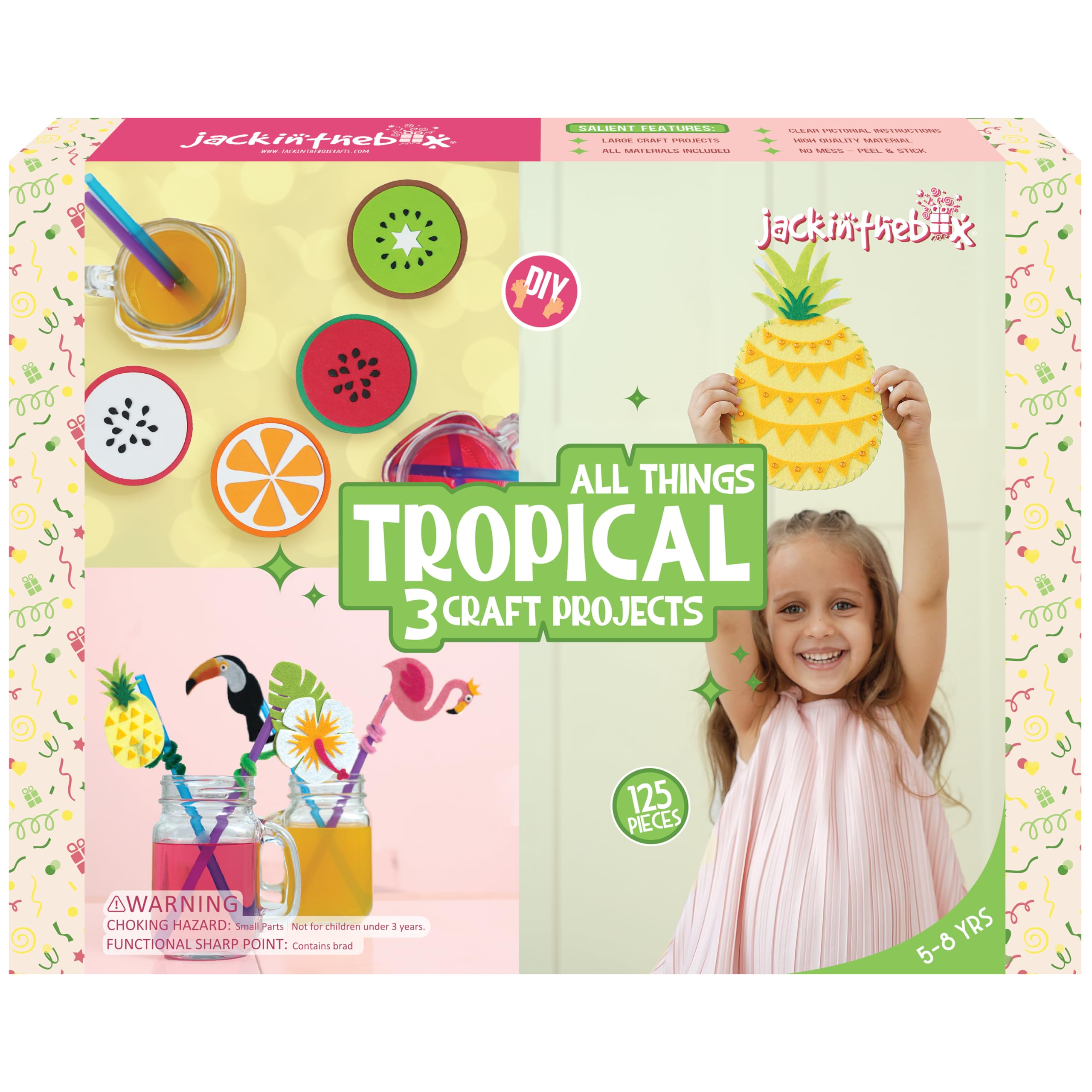 jackinthebox Hawaiian Tropical Themed Craft Kit, Includes Beautiful Felt Pineapple Sewing Kit, 3 Different Crafts-in-1, Best Gift for Girls Ages 6 to 10 Years (Aloha Summer 3-in-1)